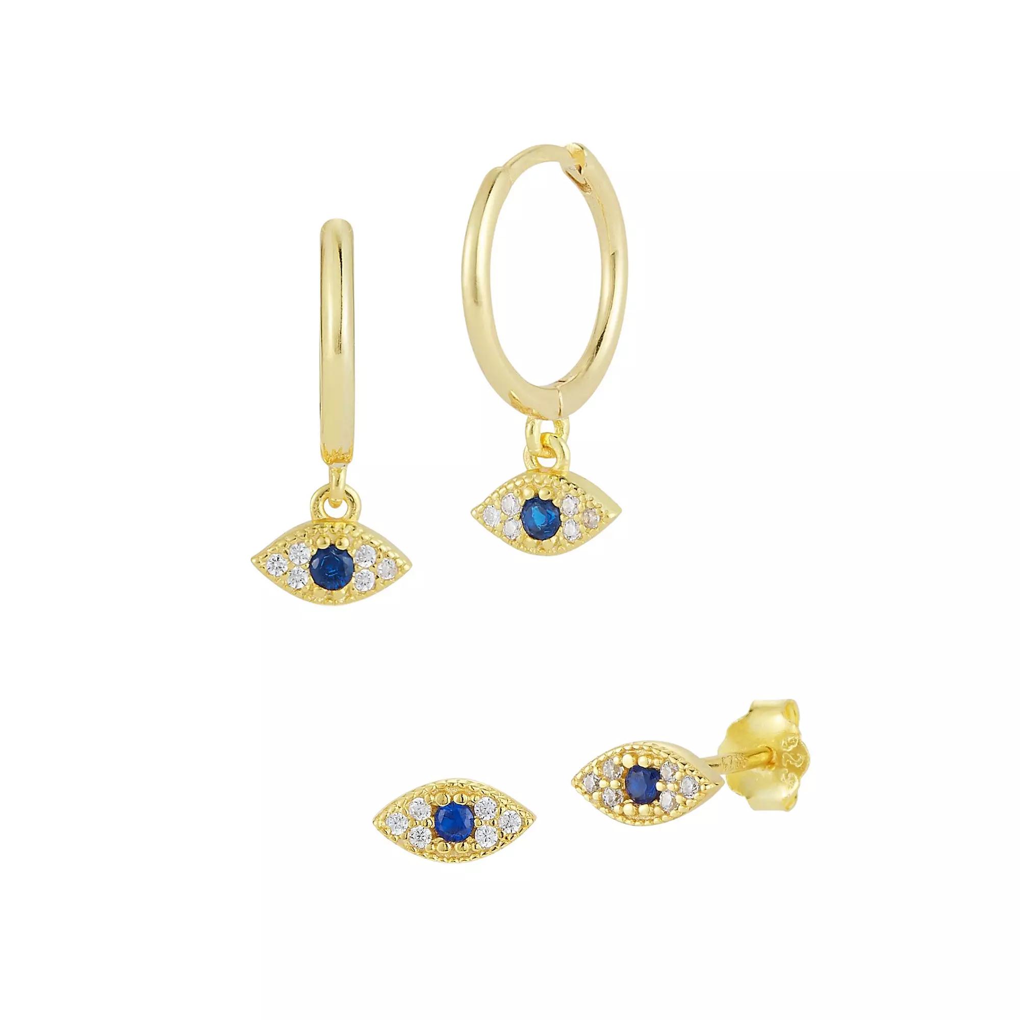 Sunkissed Sterling Cubic Zirconia Evil Eye Earring Set, Women's, Gold Tone Product Image