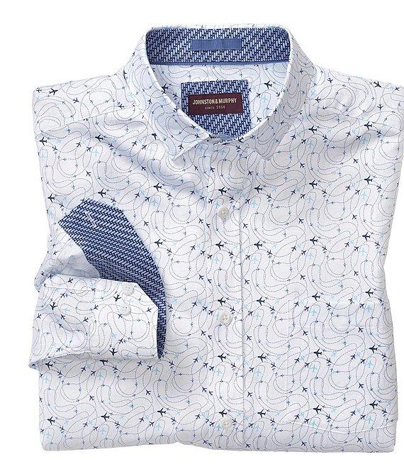 Johnston & Murphy Airplane Print Long-Sleeve Woven Shirt Product Image