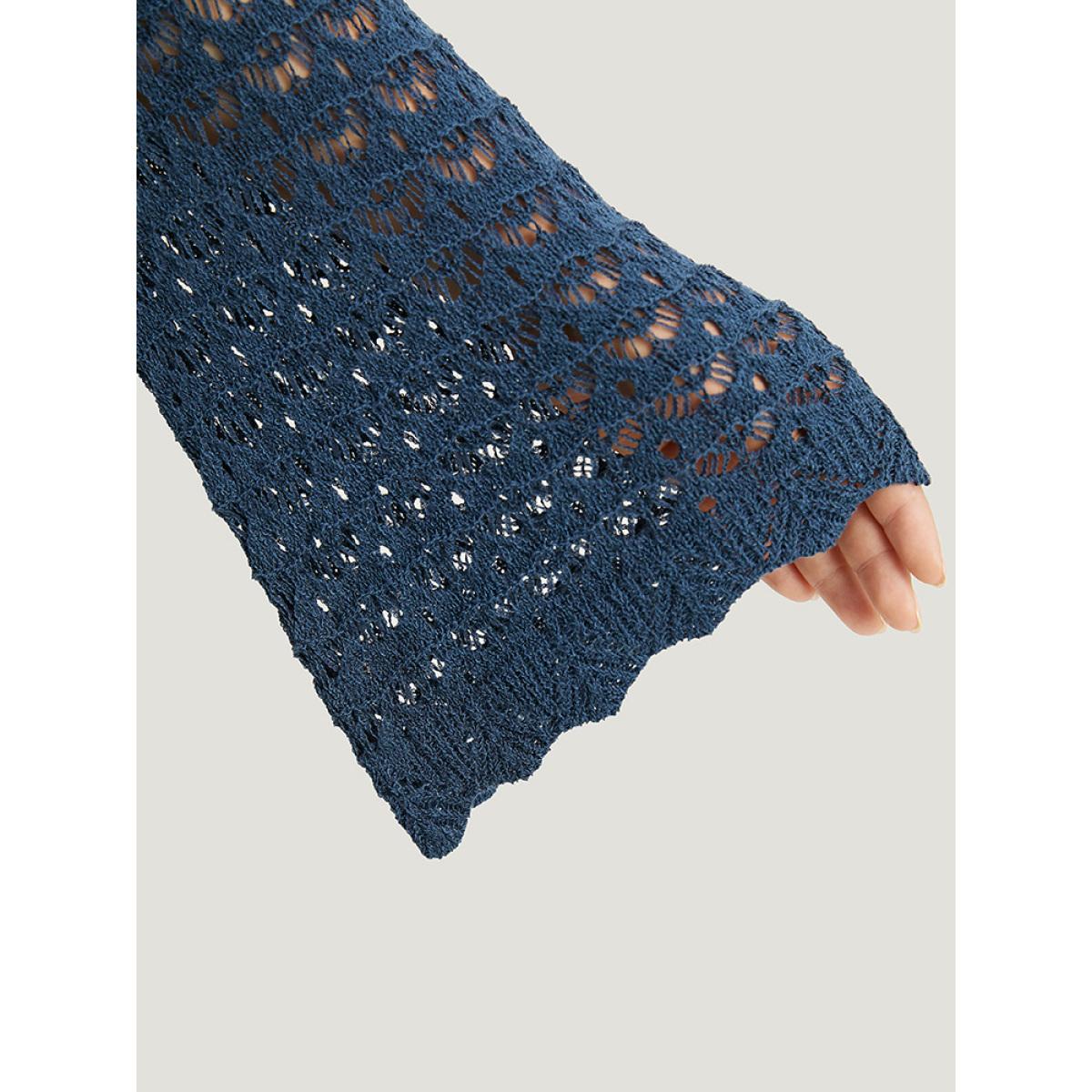 Plus Size Solid Eyelet Ties Front Bell Sleeve Cardigan Indigo Women Casual Loose Long Sleeve Dailywear Cardigans BloomChic 14-16/1X Product Image