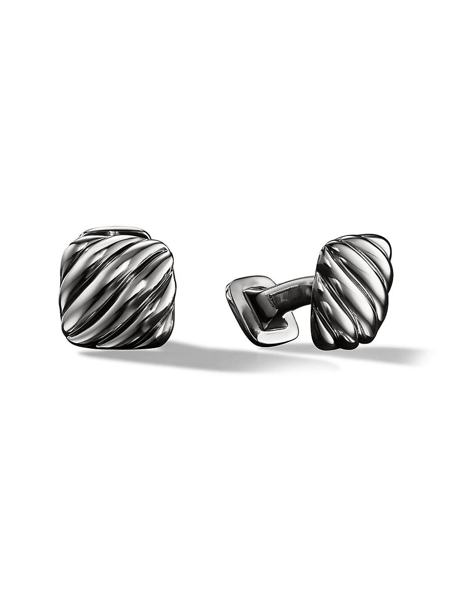 Mens Sculpted Cable Cushion Cufflinks in Sterling Silver, 17mm Product Image