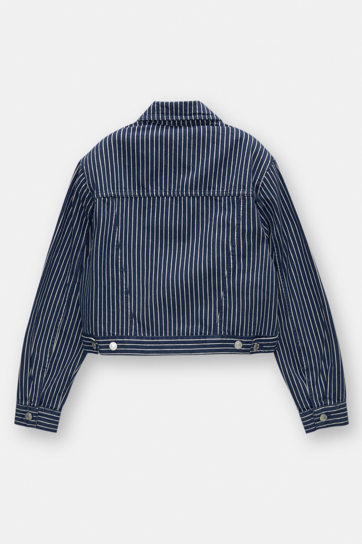 Oversized striped denim jacket Product Image