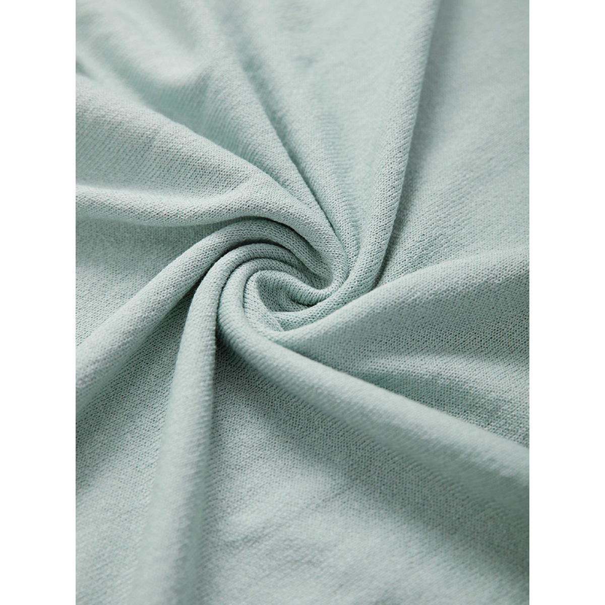 Plus Size Plain Eyelet Patchwork Drop Shoulder Pullover LightBlue Women Casual Loose Long Sleeve Round Neck Dailywear Pullovers BloomChic 26/4X Product Image