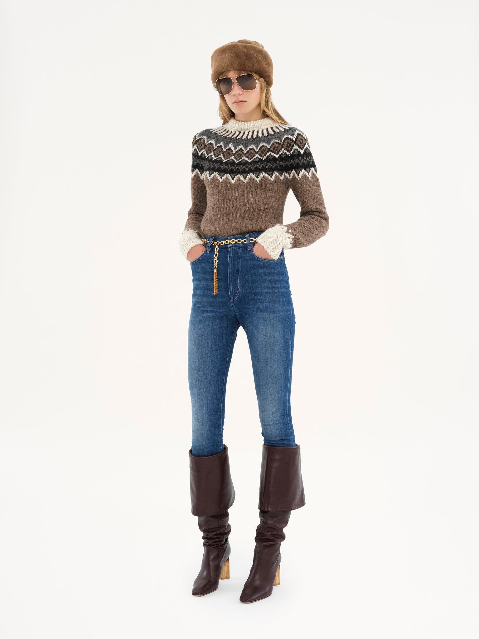 Mock-neck fitted sweater in Fair Isle wool knit Product Image