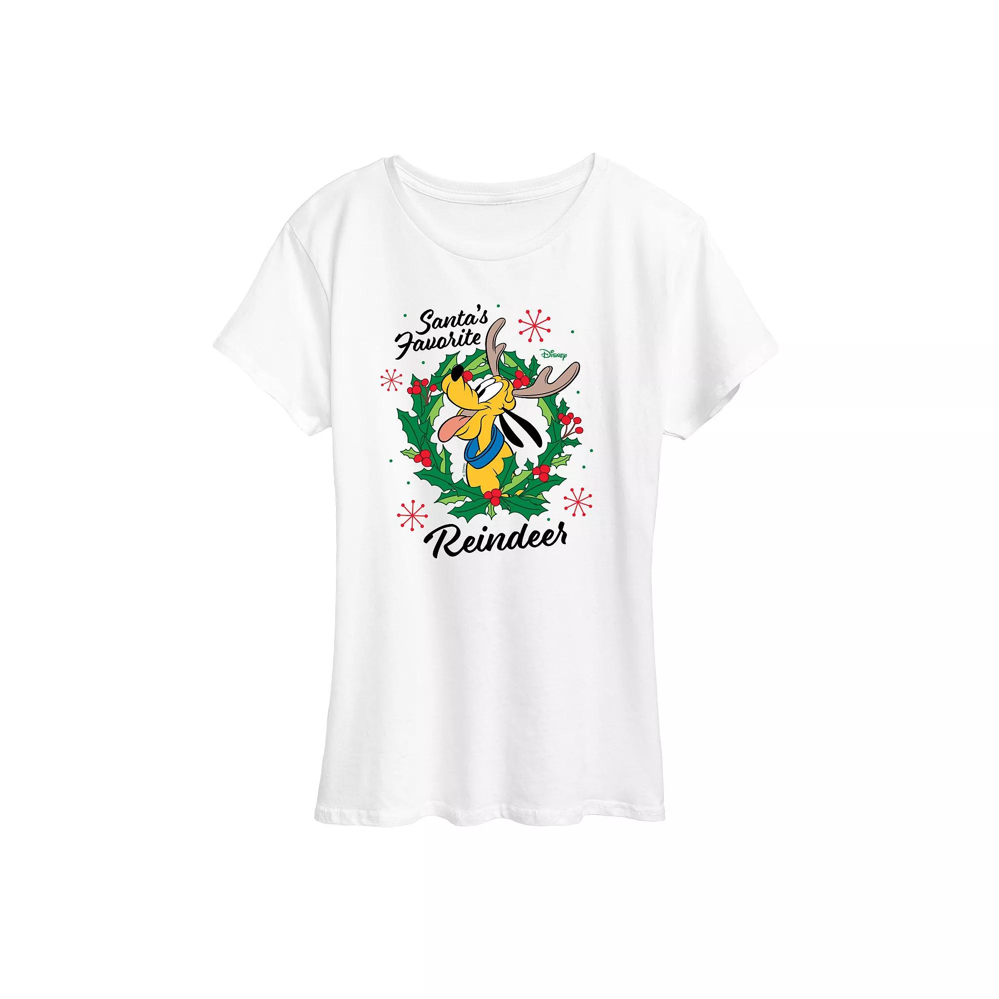 Disney's Pluto Women's "Santa's Favorite Reindeer" Christmas Graphic Tee, Girl's,  Product Image