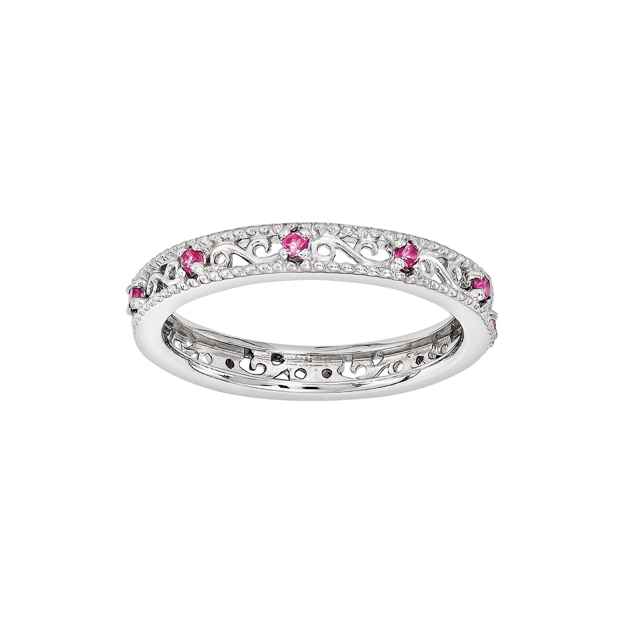 Stacks & Stones Sterling Silver Lab-Created Pink Sapphire Stack Ring, Women's,  Product Image
