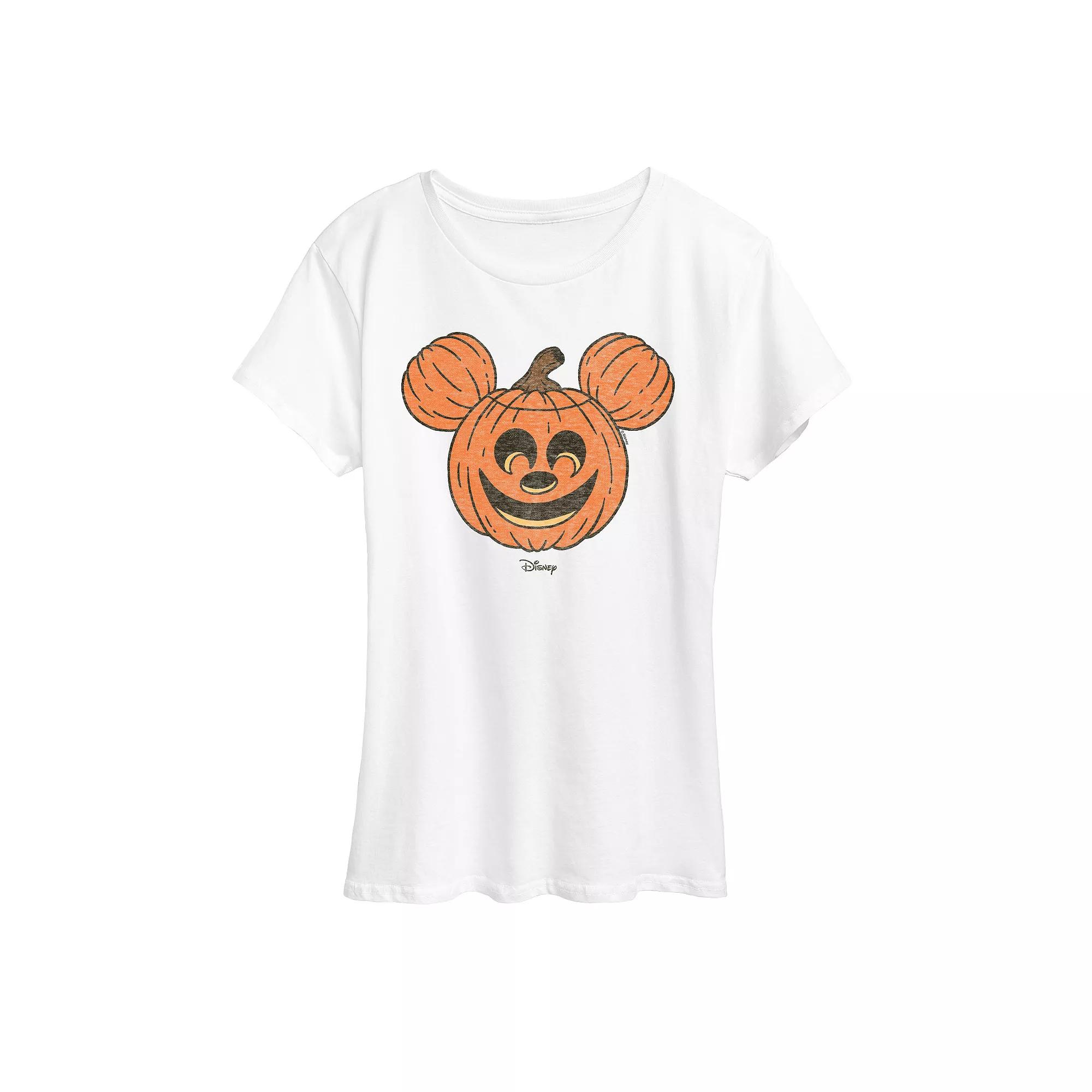 Disney's Mickey Mouse Women's Distressed Pumpkin Graphic Tee,  Product Image