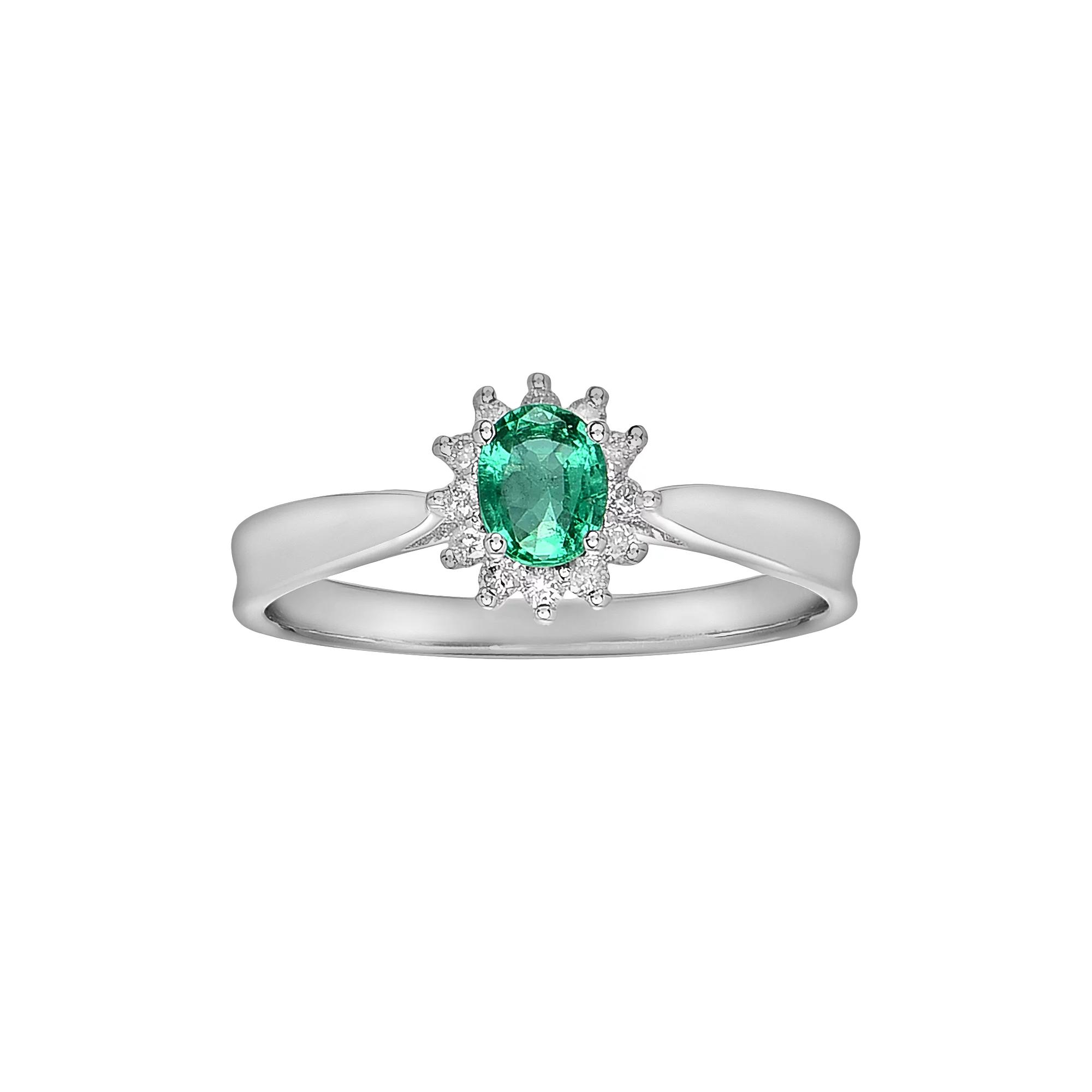 Oro Leoni 14k White Gold 1/10-ct. T.W. Diamond and Emerald Ring, Women's,  Product Image