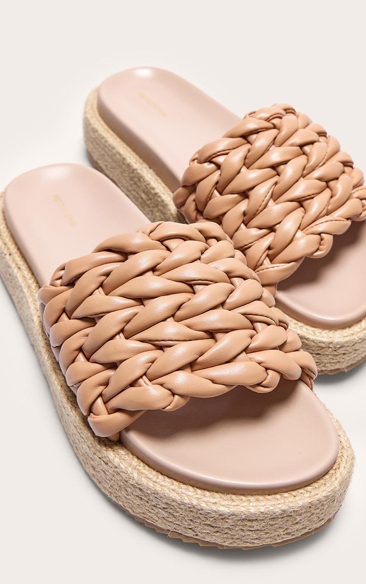 Tan Pu Woven Round Toe Platform Chunky Espadrille Sandals Product Image
