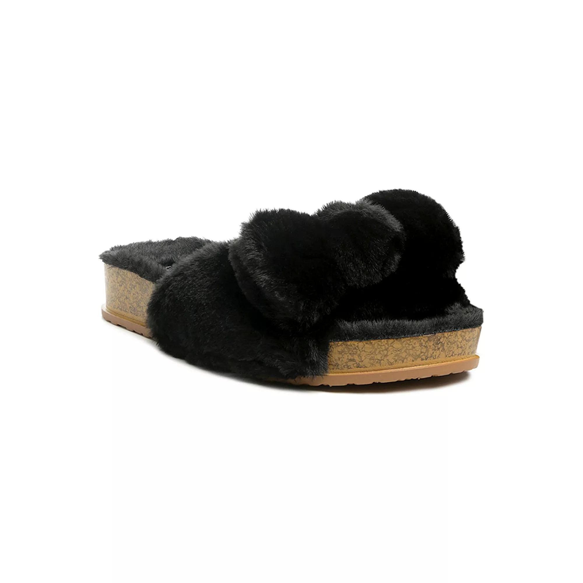 London Rag Fuzz Women's Bow Slip-On Sandals, Size: 8, Black Product Image