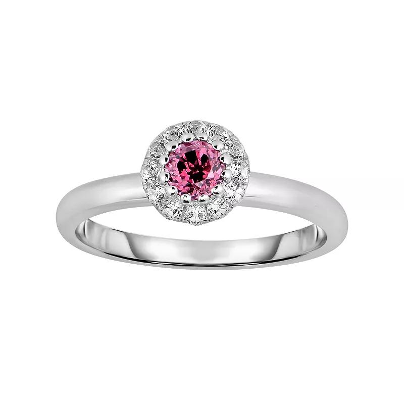Oro Leoni Sterling Silver Rhodolite Garnet & White Topaz Halo Ring, Women's,  Product Image