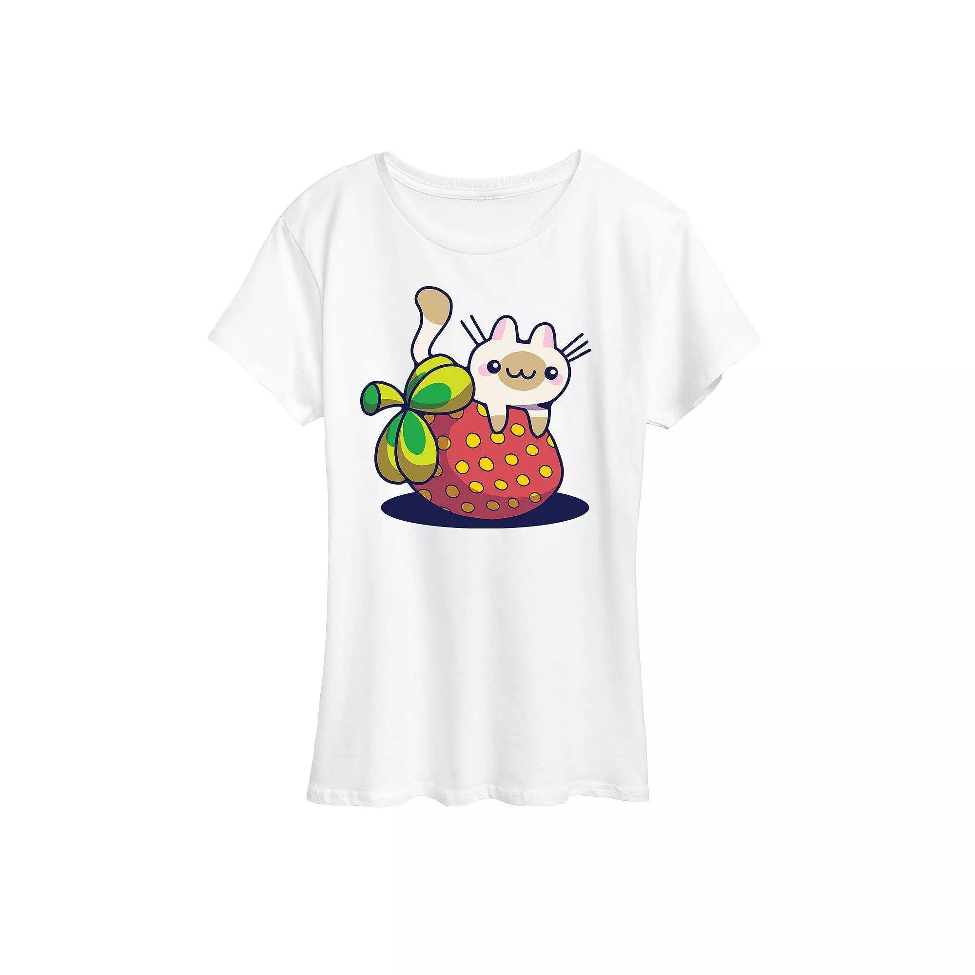 Women's Cat On Strawberry Graphic Tee, Girl's,  Product Image