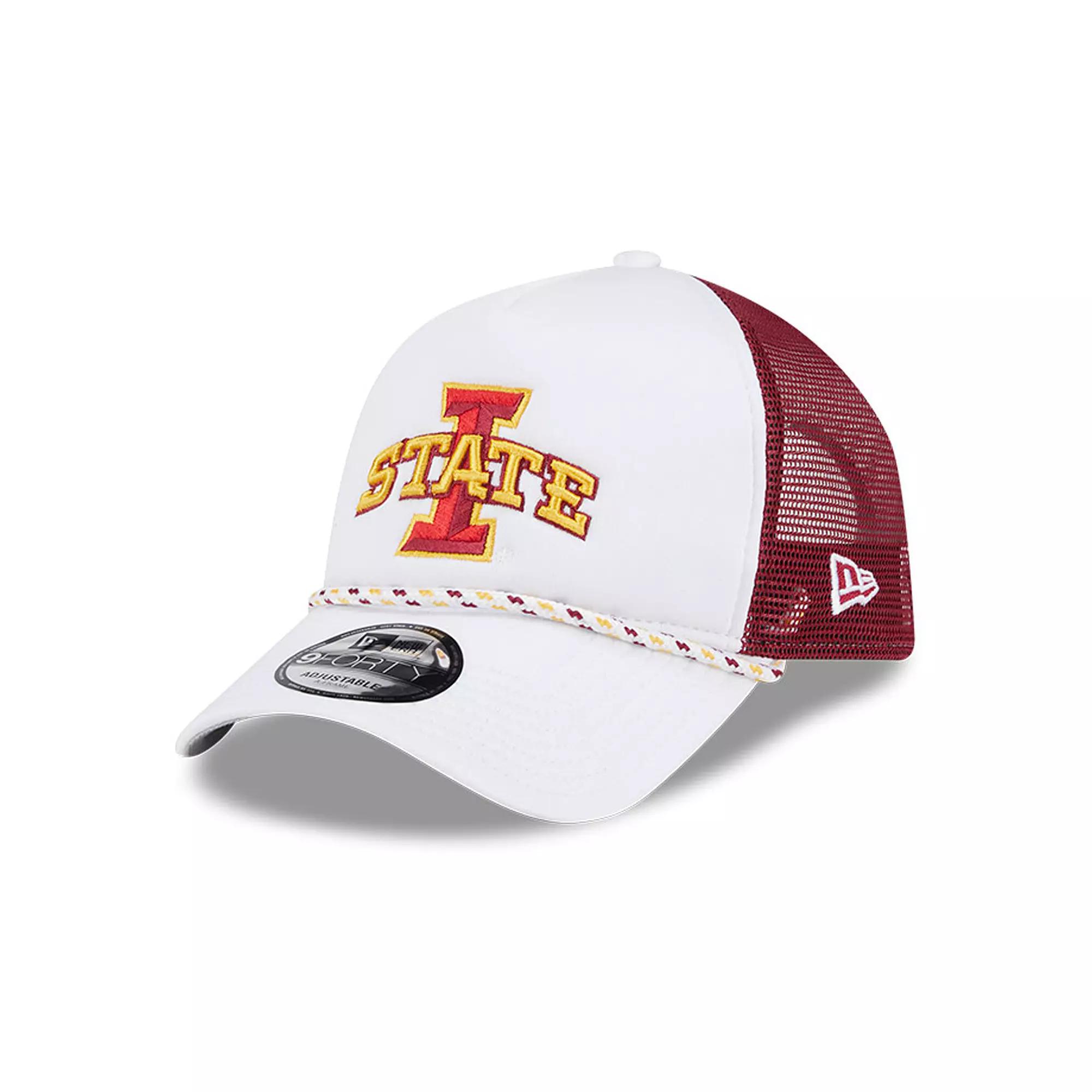 Men's New Era White/Cardinal Iowa State Cyclones Court Sport Foam A-Frame 9FORTY Adjustable Trucker Hat Product Image