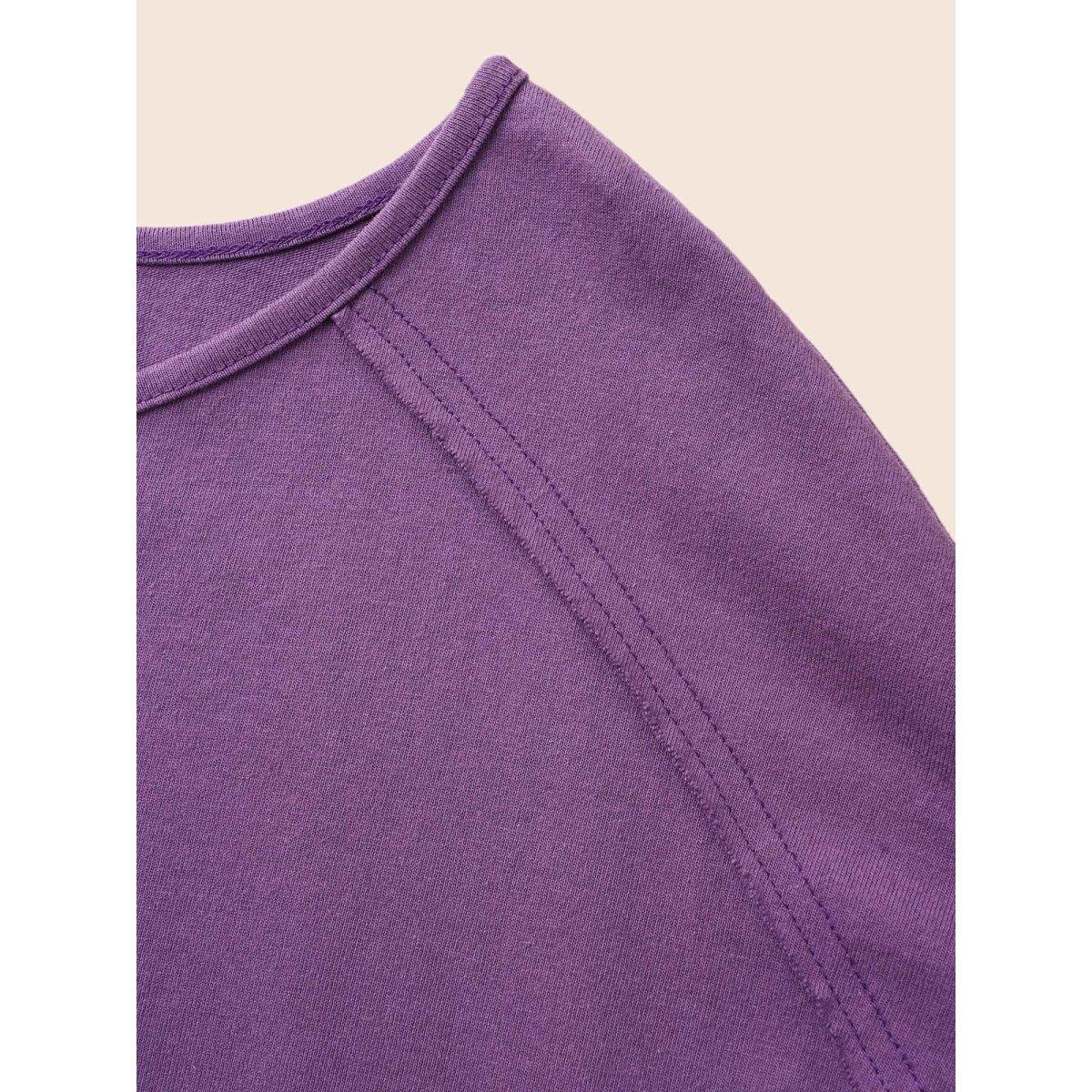Plus Size Vintage Button Up Drop Shoulder T-shirt Deeppurple Women Casual Button Round Neck Everyday T-shirts BloomChic 14-16/1X Product Image