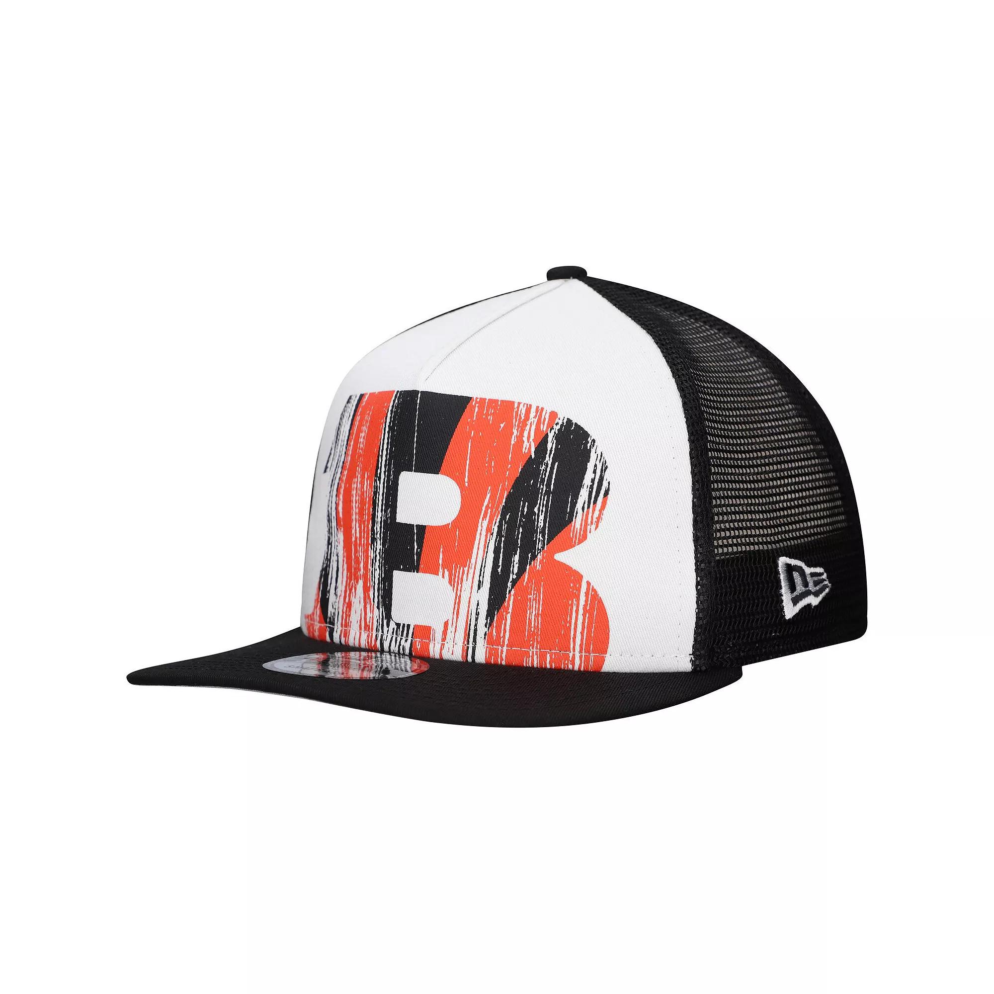 Men's New Era White/Black Cincinnati Bengals Distressed 9FIFTY A-Frame Snapback Hat Product Image