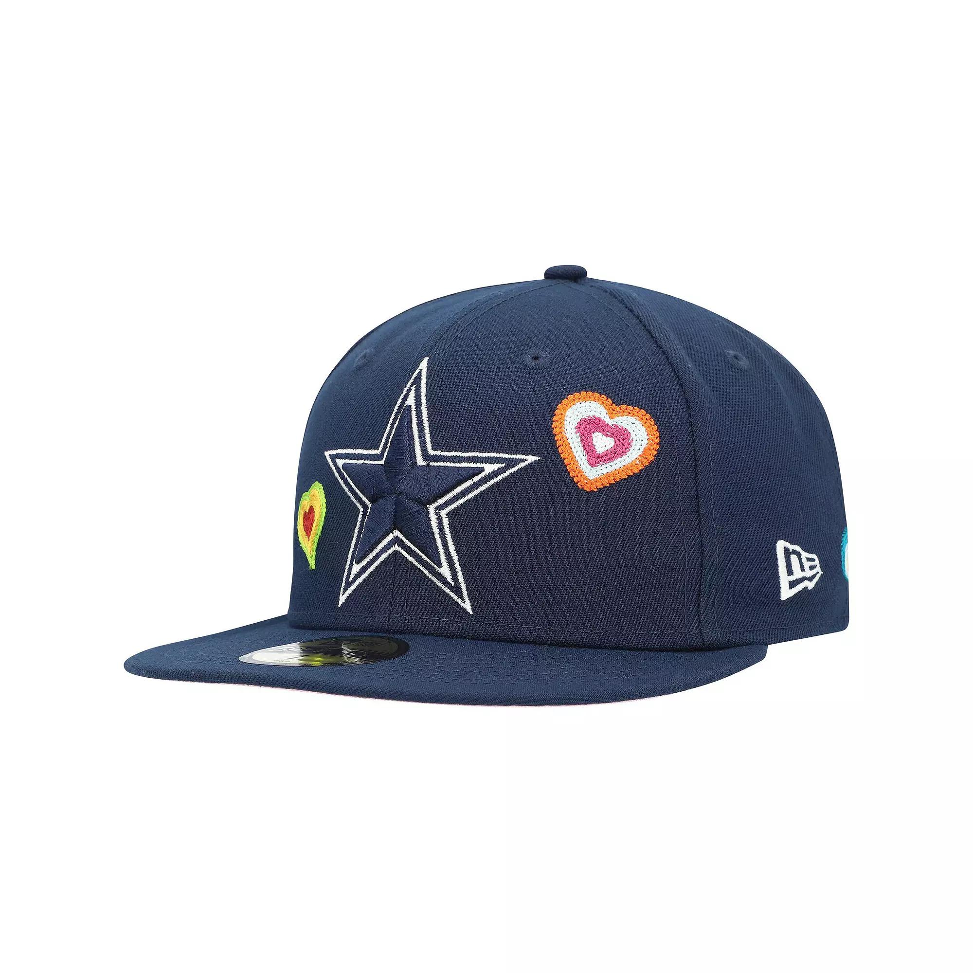 Men's New Era Navy Dallas Cowboys Chain Stitch Heart 59FIFTY Fitted Hat,  Product Image
