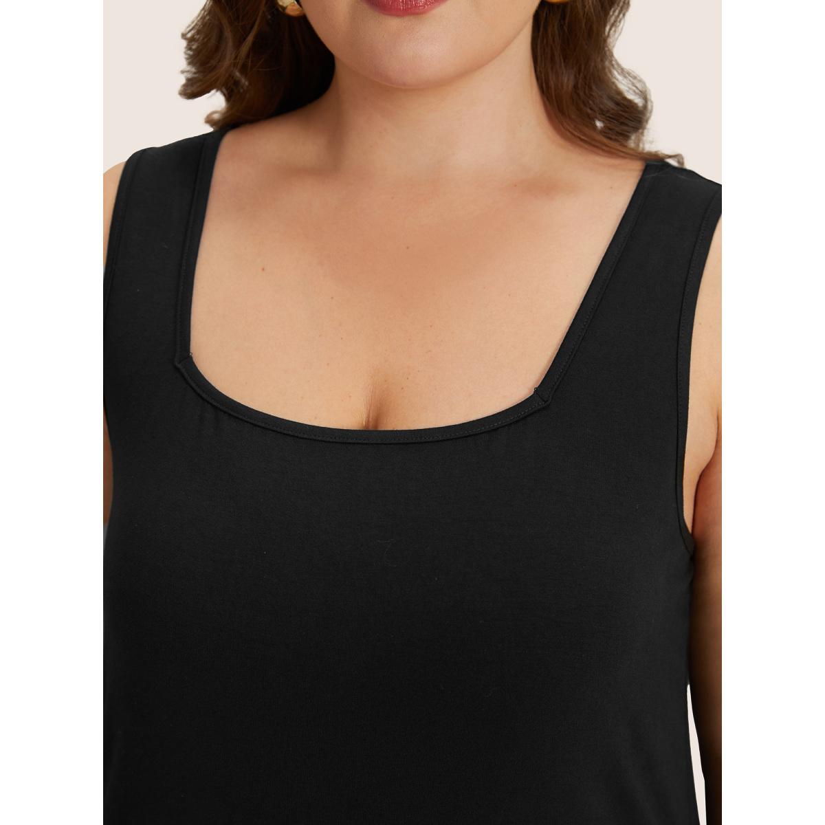 Plus Size Supersoft Essentials Plain Square Neck Skinny Tank Top Women Black Leisure Non Square Neck Casual Tank Tops Camis BloomChic 14-16/1X Product Image