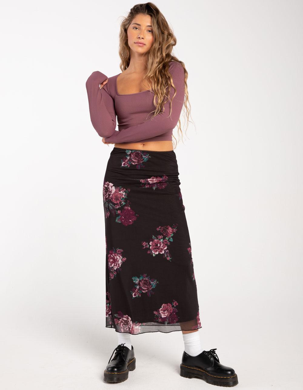 FULL TILT Seamless Square Neck Womens Crop Long Sleeve Top - PURPLE Product Image