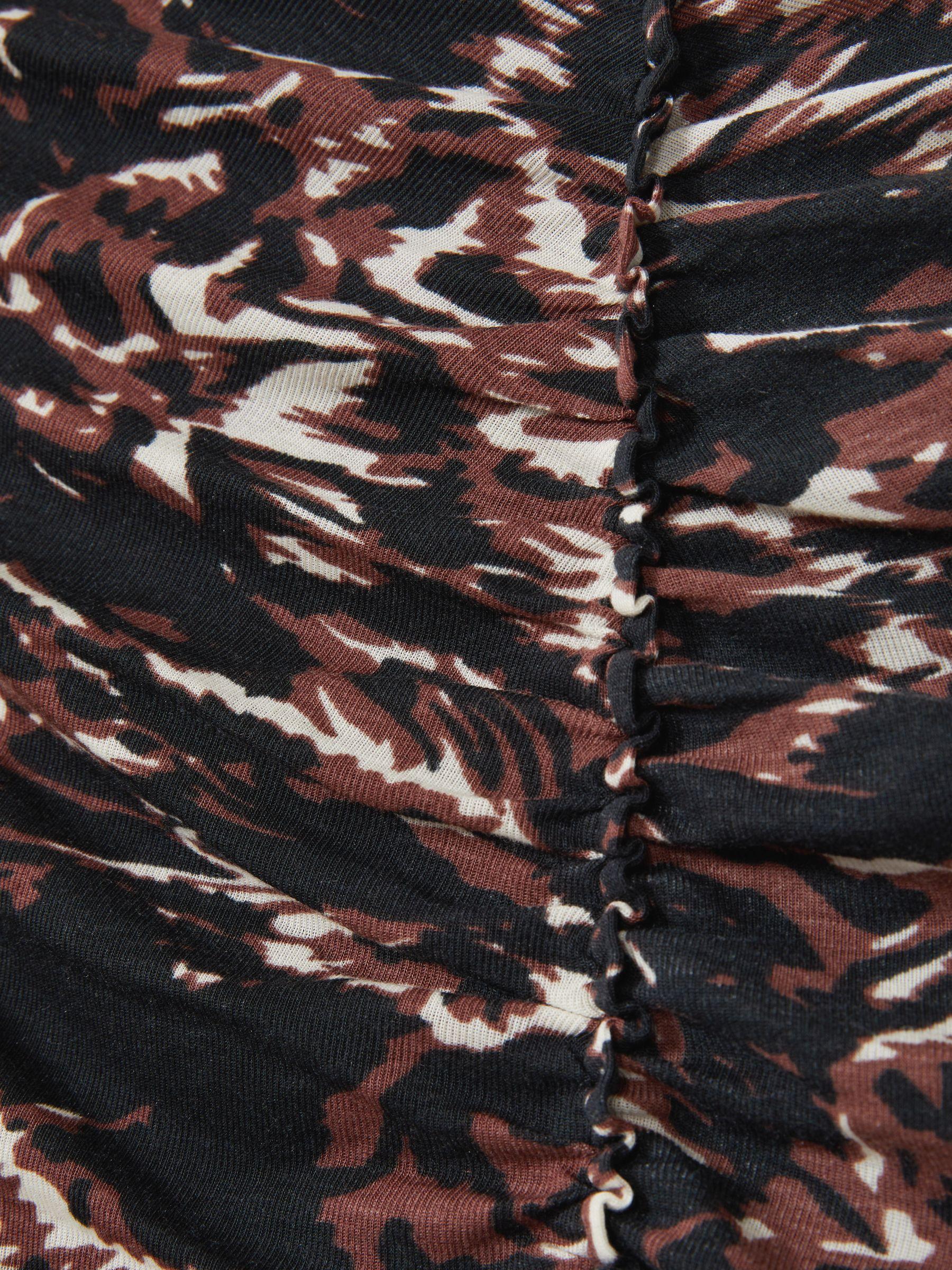 Jersey Ruched Abstract-Print Midi Dress in Black Product Image