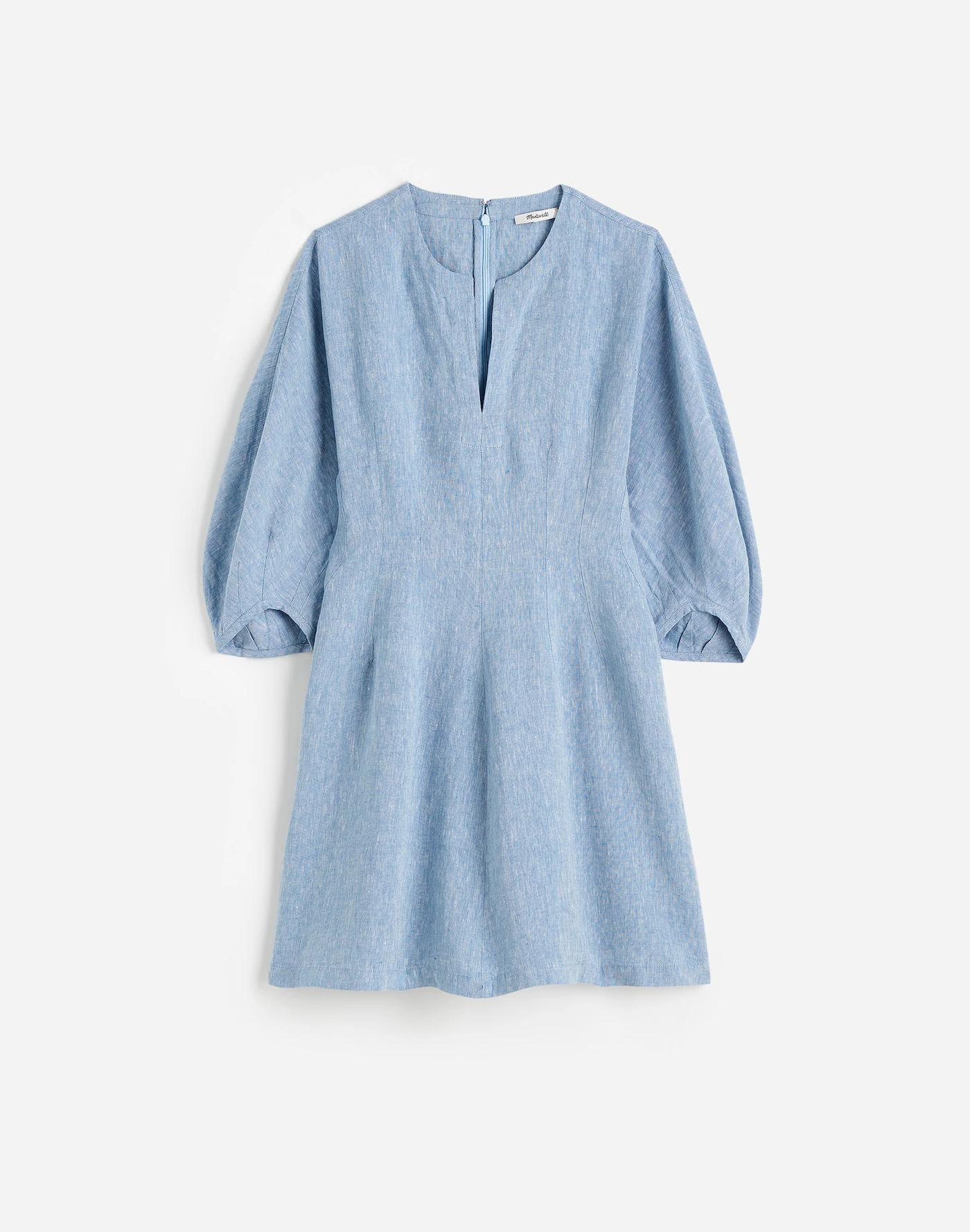 Splitneck Mini Dress in 100% Linen Product Image
