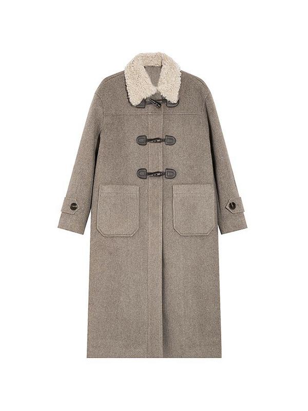 Preppy Fuzzy Collar Horn Buckle Jacket Product Image