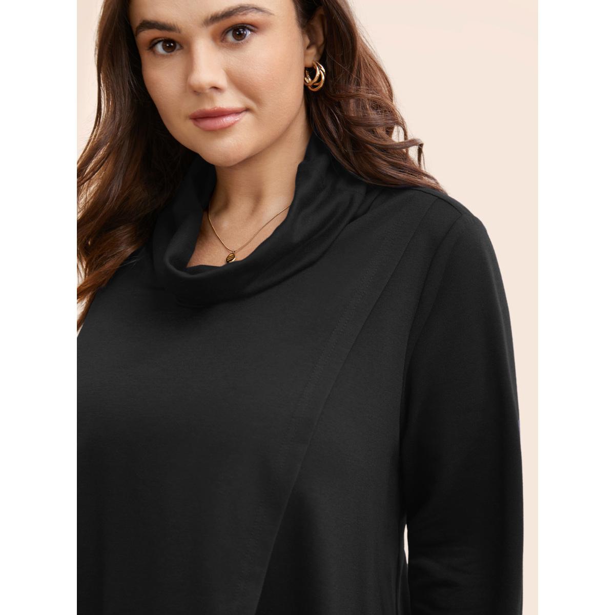 Plus Size Supersoft Plain Wrap Hem Turtleneck Sweatshirt Women Gray Leisure Wrap Turtleneck Casual Sweatshirts BloomChic 30/6X Product Image