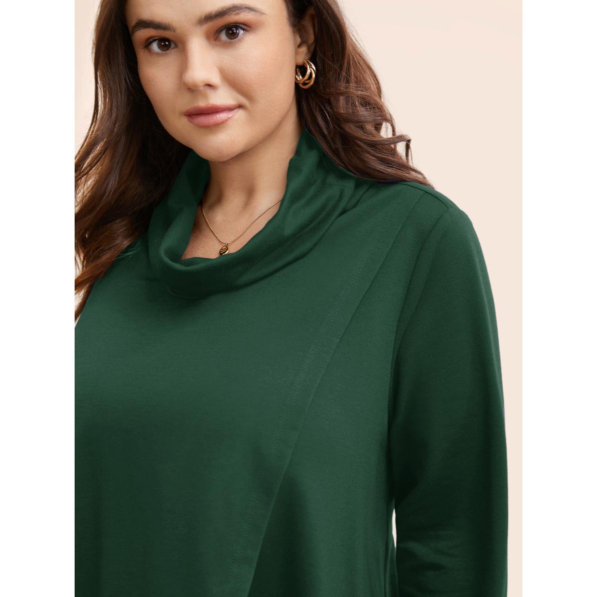 Plus Size Supersoft Plain Wrap Hem Turtleneck Sweatshirt Women Gray Leisure Wrap Turtleneck Casual Sweatshirts BloomChic 30/6X Product Image