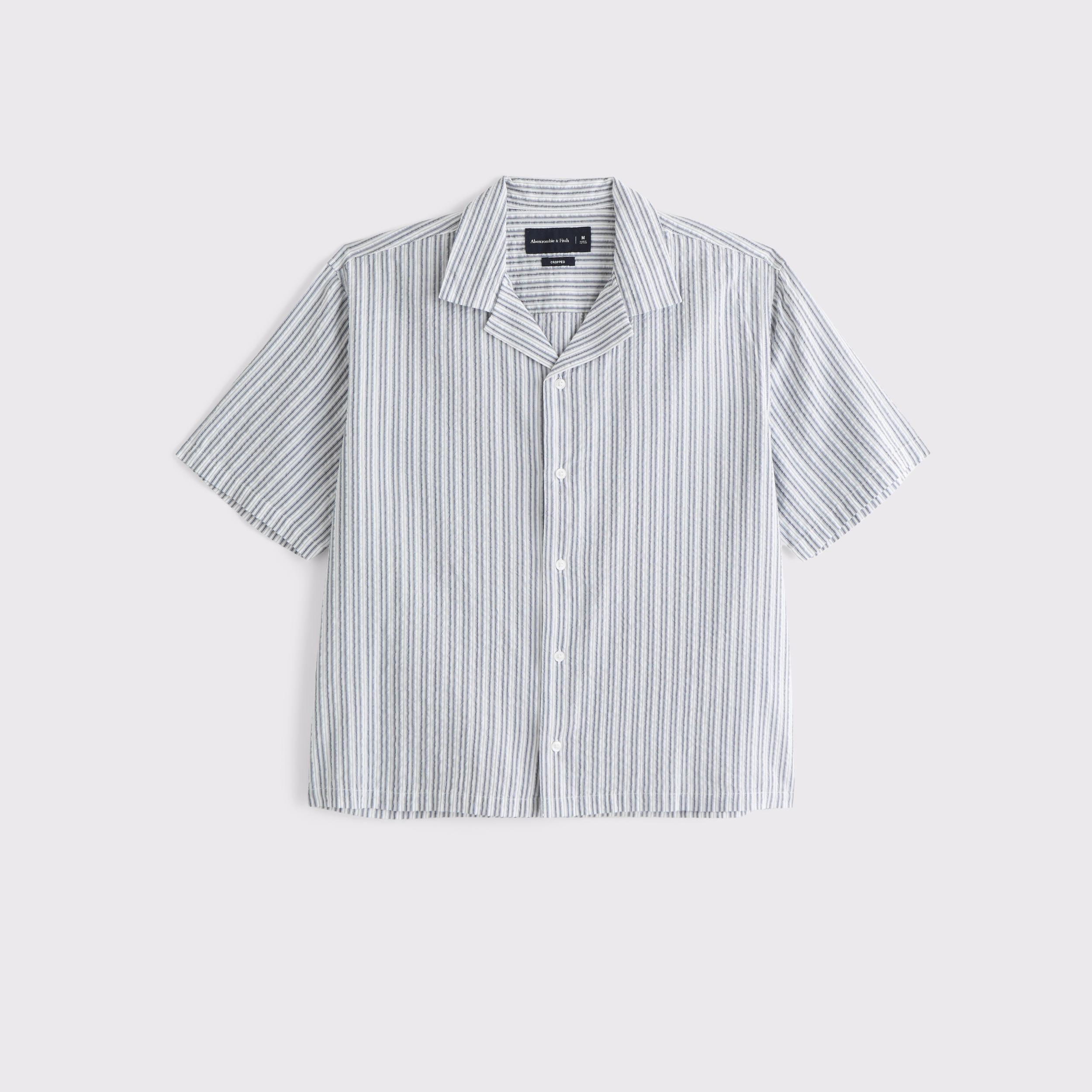 Camp Collar Cropped Seersucker Shirt Product Image