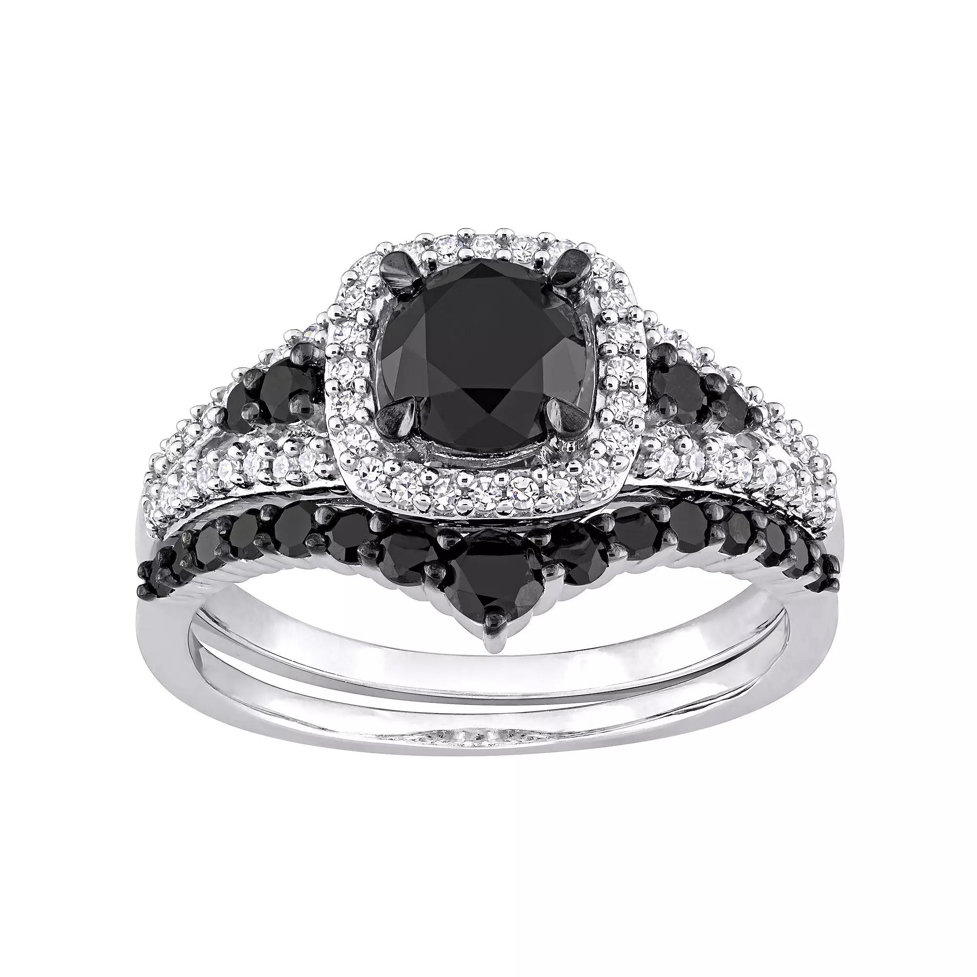 Stella Grace 10k White Gold 1 1/2 Carat T.W Black & White Diamond Bridal Rings Set, Womens 14k Whgold Product Image