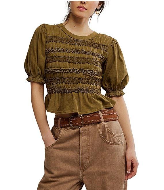 Free People Maxey Crew Neck Short Sleeve Smocked Top Product Image