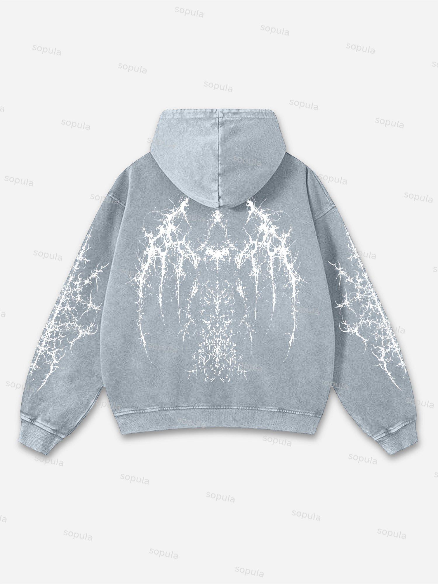 Vintage Pattern Print Acid Washed Oversized Hoodie Product Image