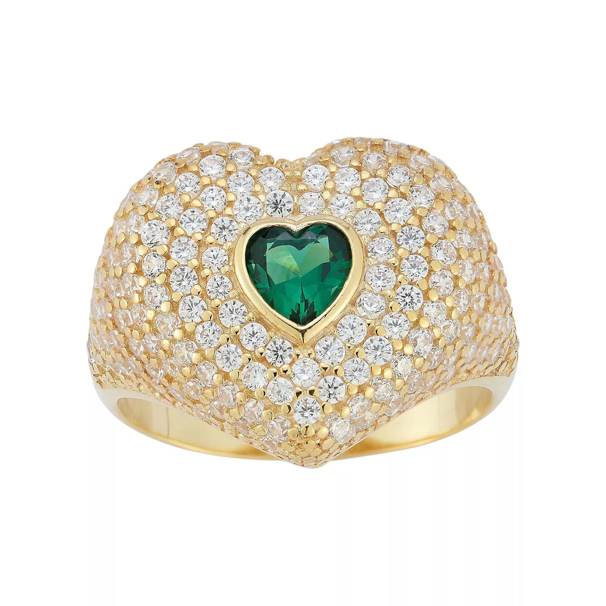 Sunkissed Sterling 14k Gold Over Silver Cubic Zirconia Heart Signet Ring, Women's, Size: 8, Gold Tone Product Image