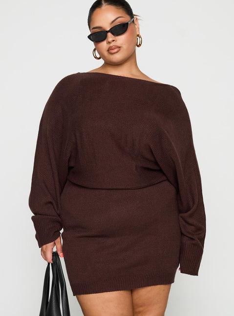 Bellamie Long Sleeve Mini Dress Chocolate Curve Product Image