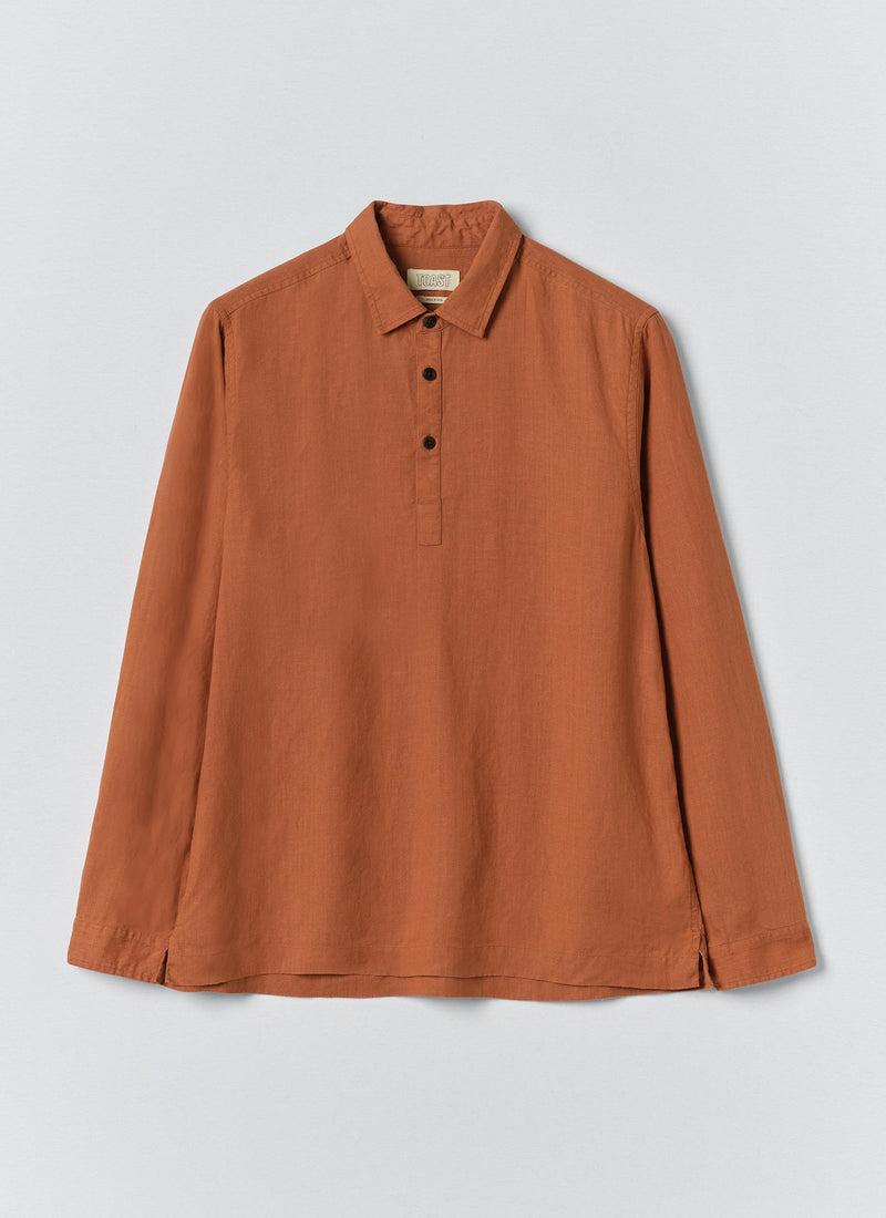 Half Placket Linen Shirt | Copper Product Image