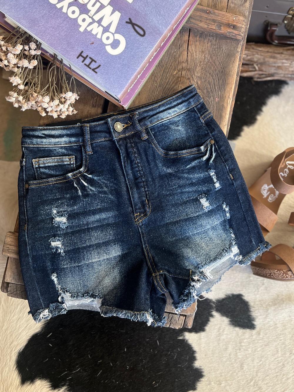 Distressed Tummy Control Denim Shorts - 2 Colors Product Image