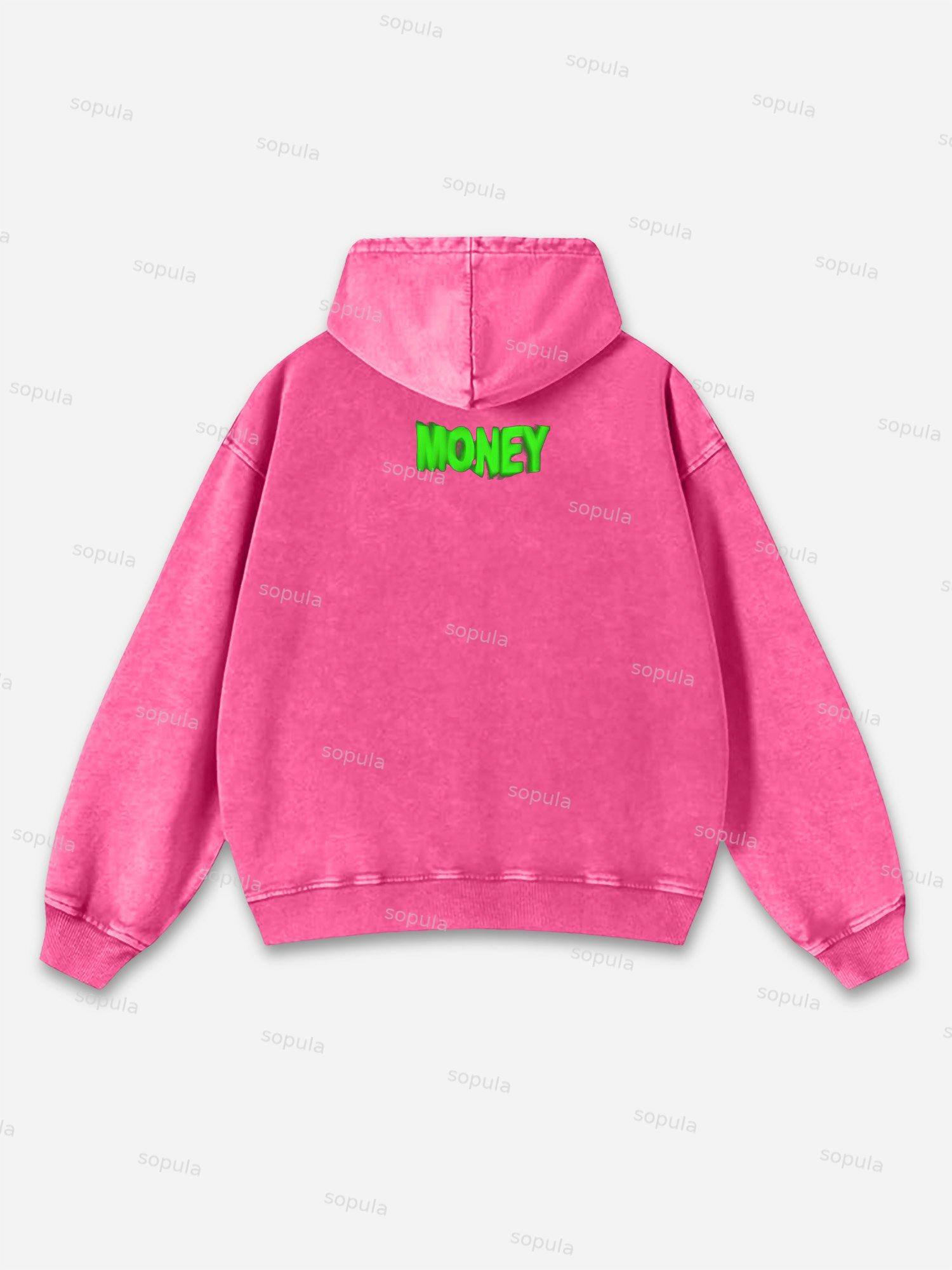 Sopula Vintage All We Need Is Money Graphic Acid Washed Oversized Hoodie Product Image