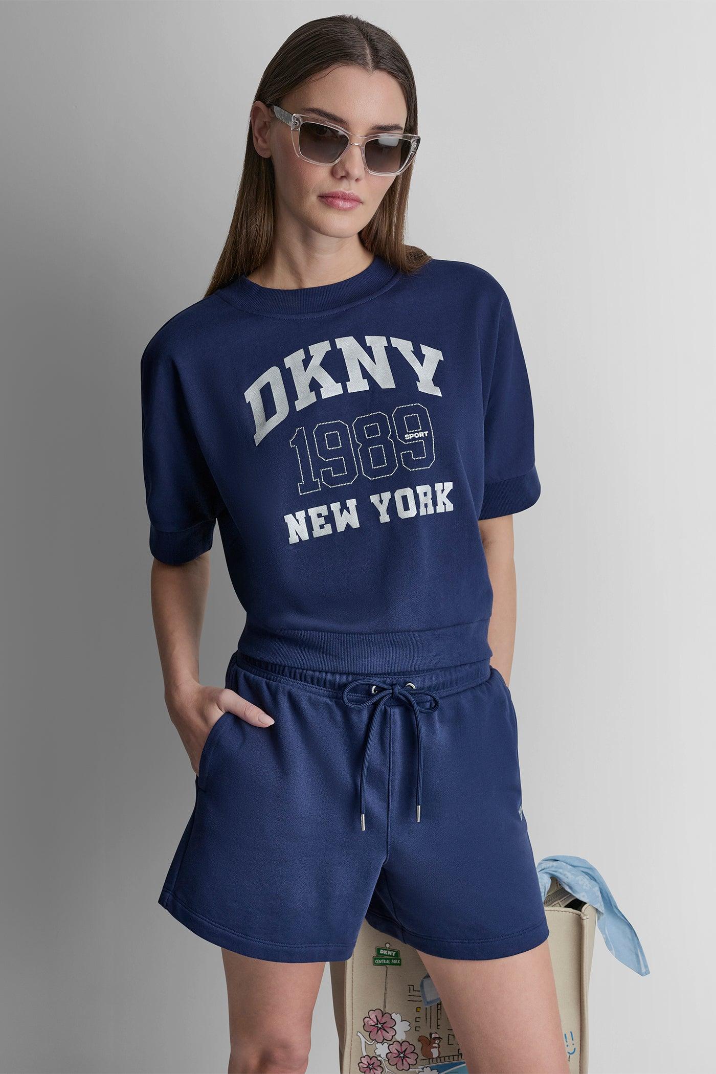 COTTON-BLEND TERRY SHORT SLEEVE LOGO HIGH-LOW TEE Product Image