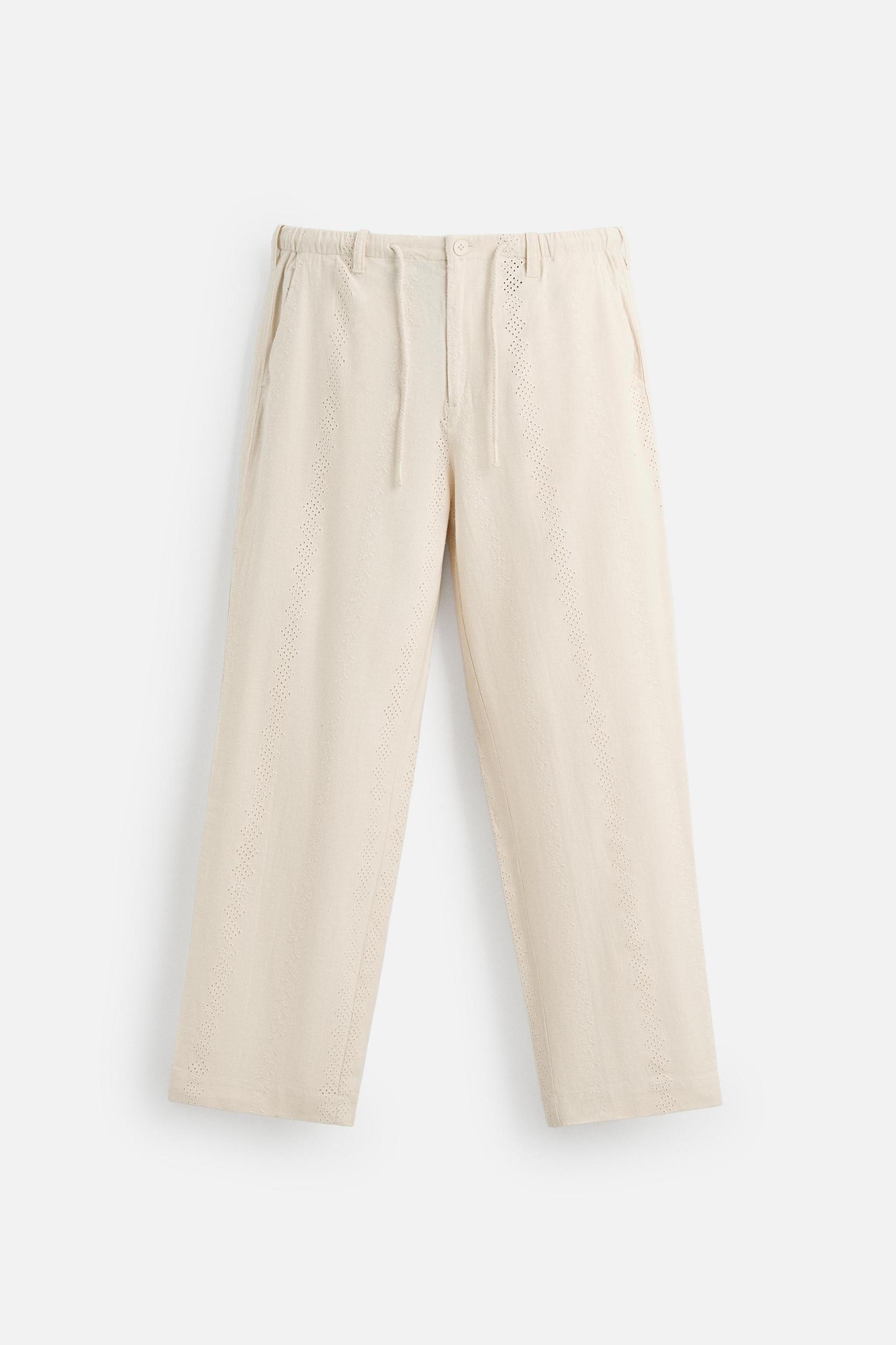 EMBROIDERED CUTWORK COTTON - LINEN PANTS Product Image