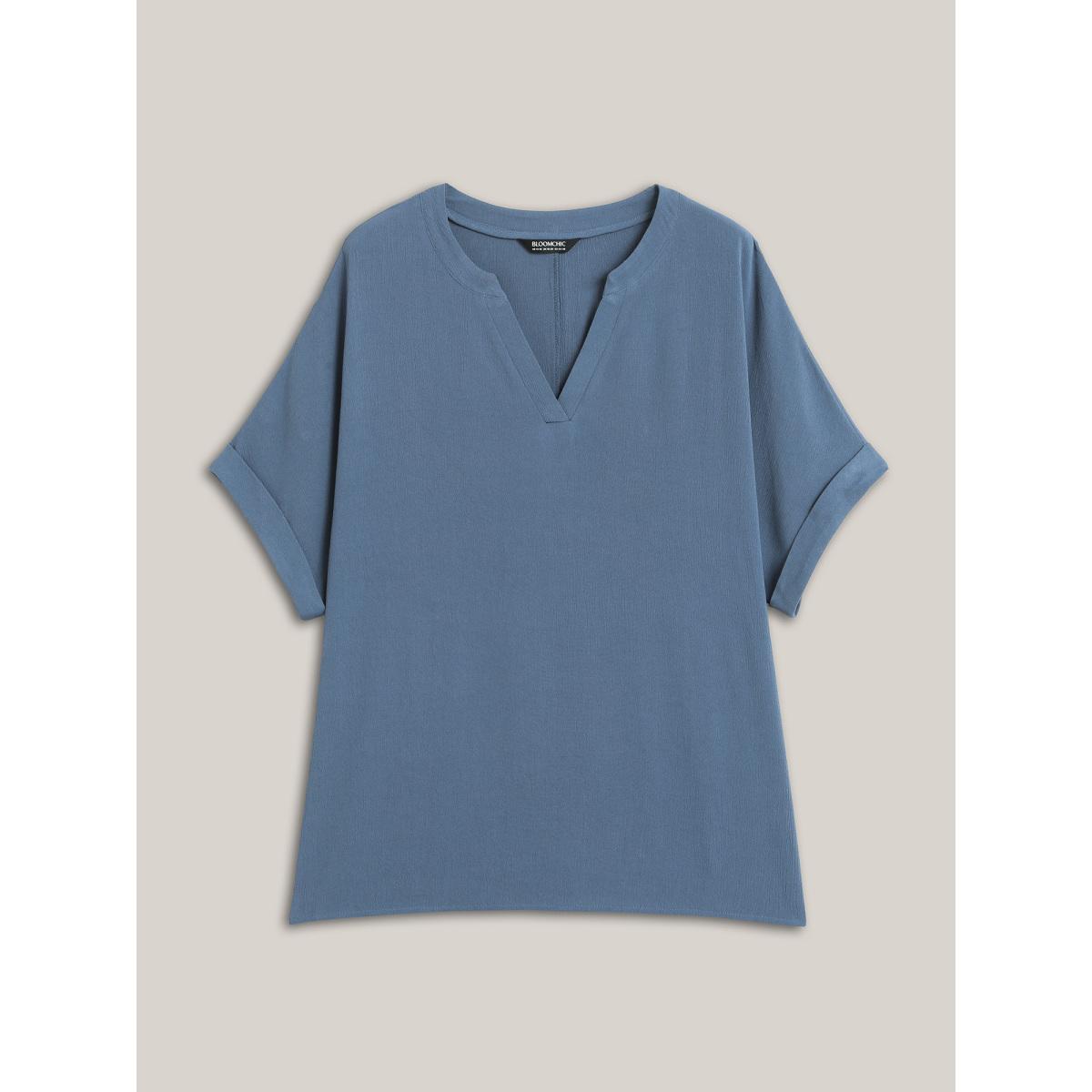 Plus Size Aegean Rayon Dolman Sleeve Notched Collar Blouse Women Casual Short sleeve Flat collar with V-notch Everyday Blouses BloomChic 28/5X Product Image