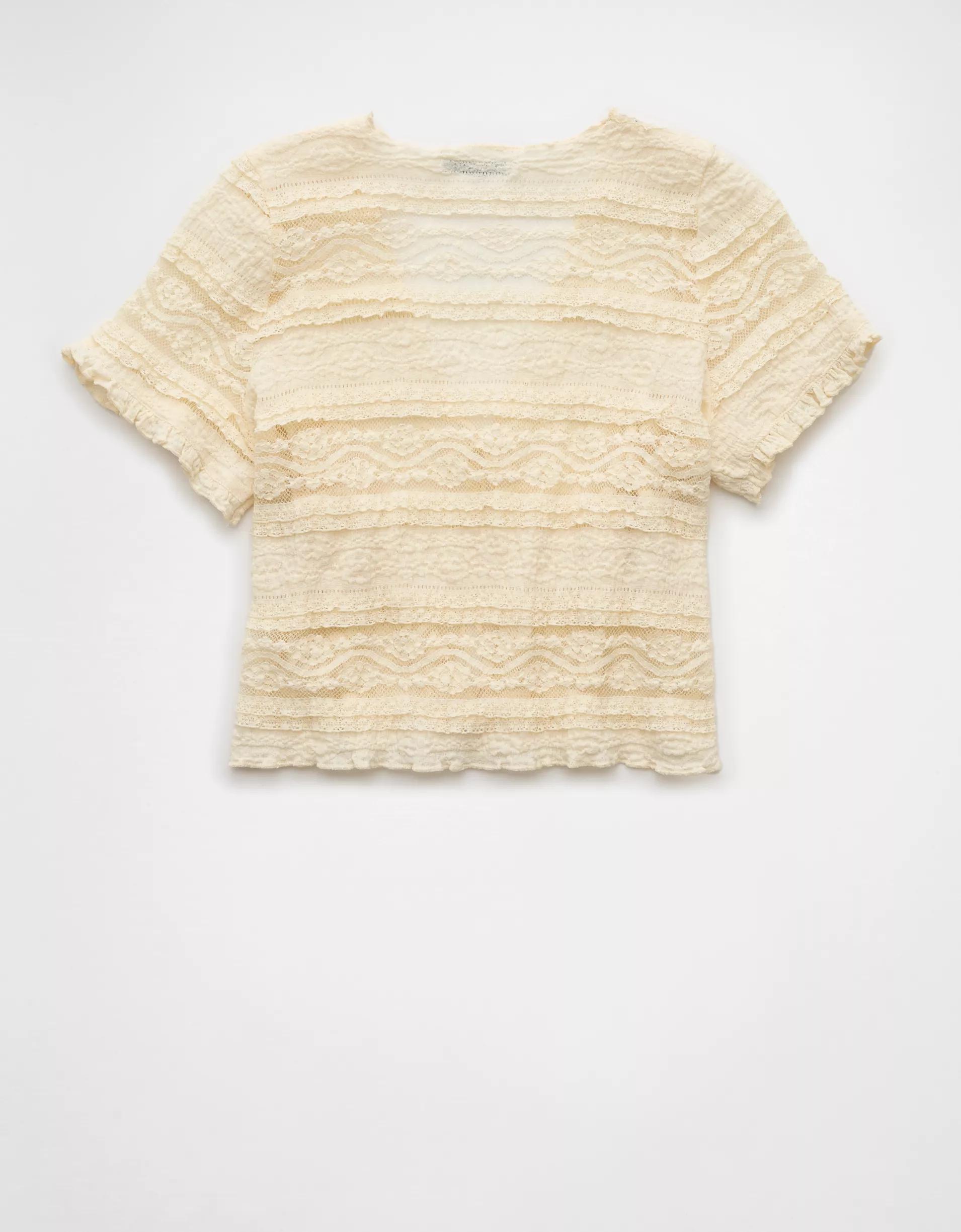 AE Tie Front Lace Shirt Product Image