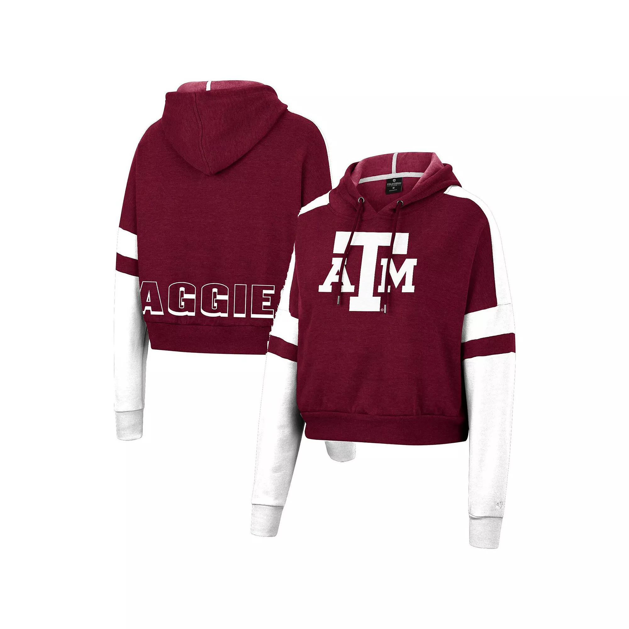 Women's Colosseum Maroon Texas A&M Aggies Throwback Stripe Arch Logo Cropped Pullover Hoodie,  Product Image
