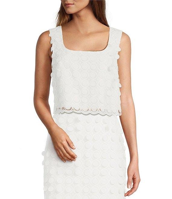 Trina Turk Embroidered Dot Square Neck Sleeveless Scallop Hem Top Product Image