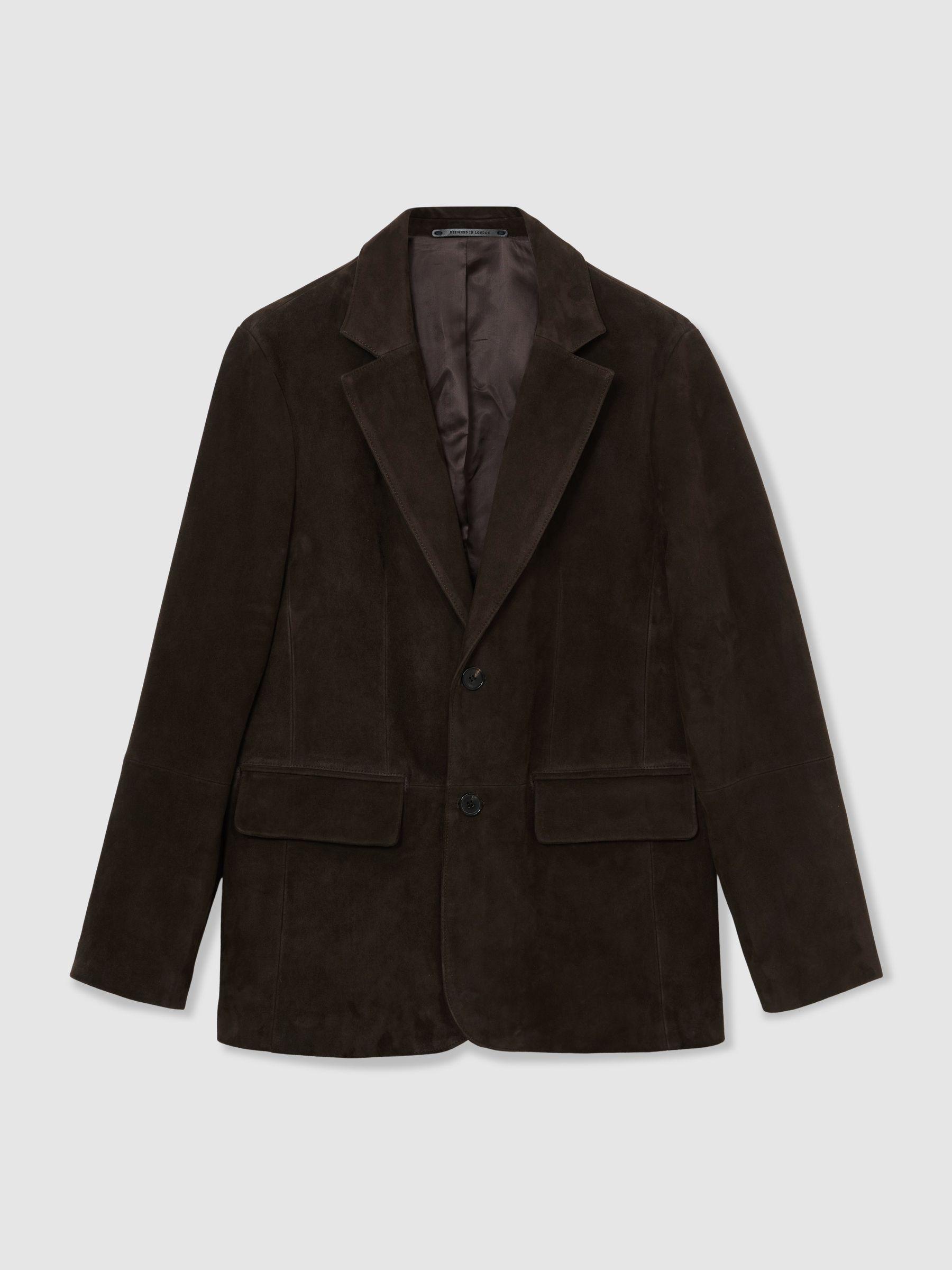Suede Single-Breasted Blazer in Chocolate Brown Product Image