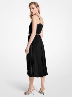 Pleated Satin Belted Slip Dress Product Image