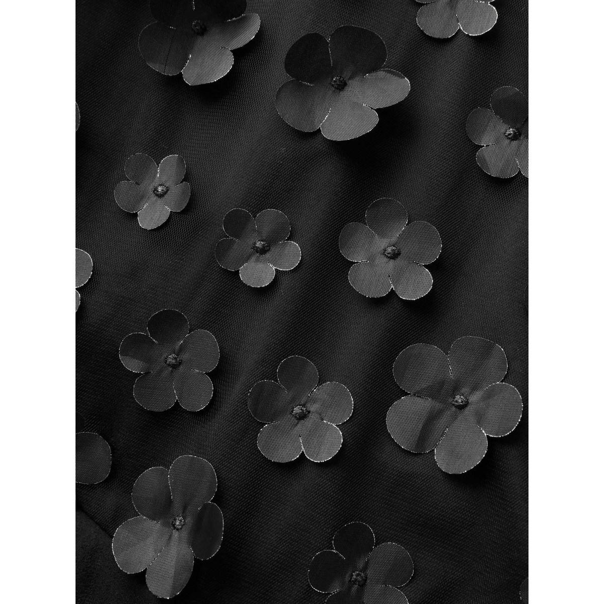 Plus Size Stereo Flower Design Split Hem Dress Black Women Cocktail Texture V-neck Sleeveless Curvy BloomChic 26/4X Product Image