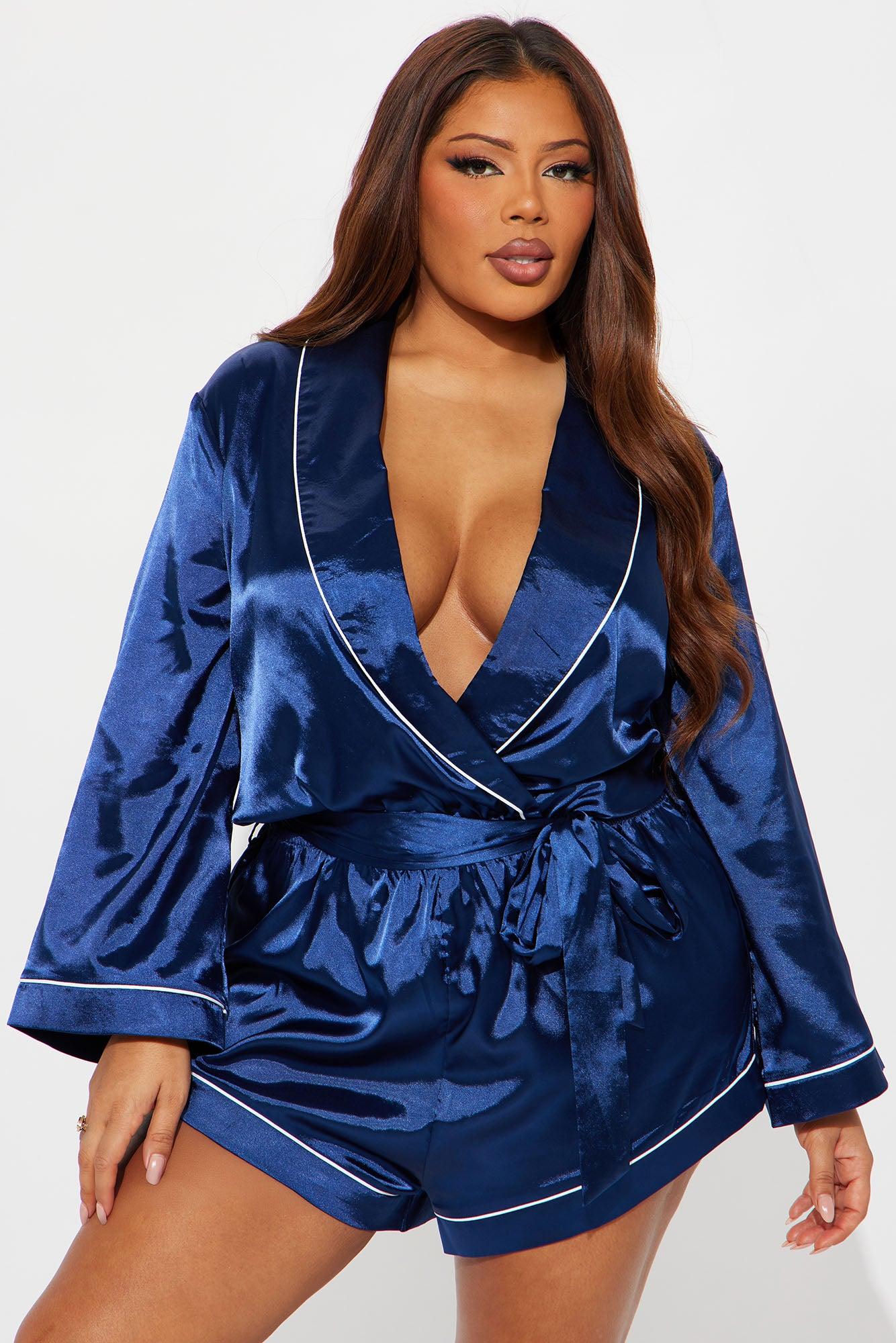 Sunday Morning Satin Sleep Romper - Navy Female Product Image