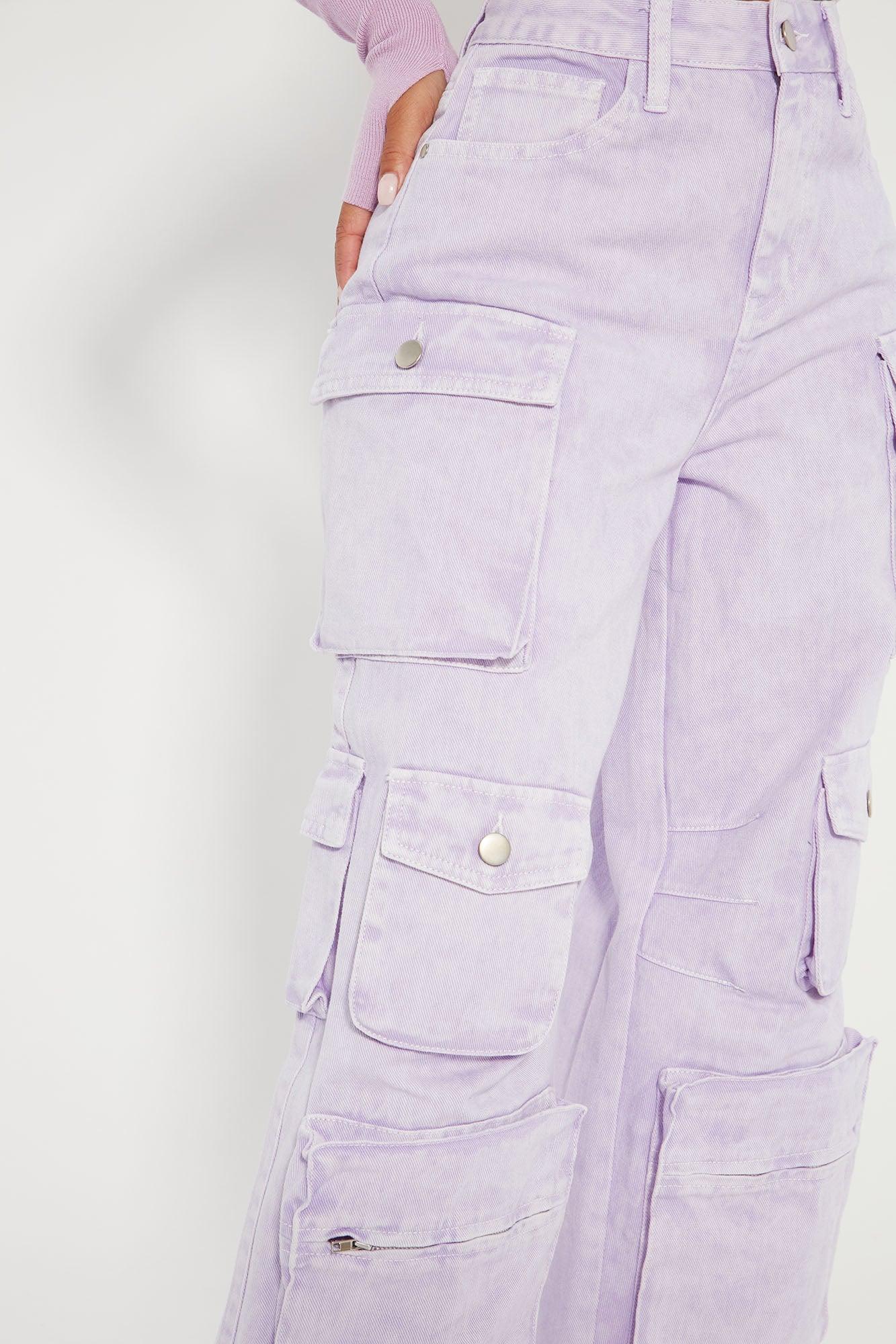 Lily High Rise Cargo Jeans - Lavender Product Image