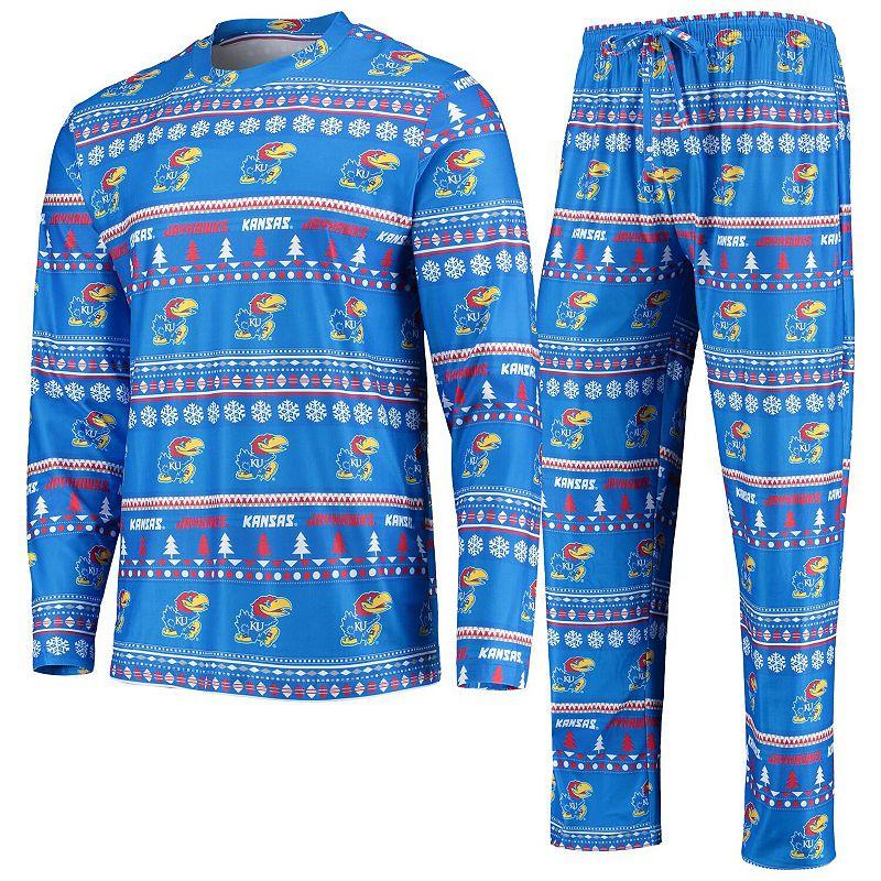 Men's Concepts Sport Royal Kansas Jayhawks Ugly Sweater Long Sleeve T-Shirt and Pants Sleep Set,  Product Image