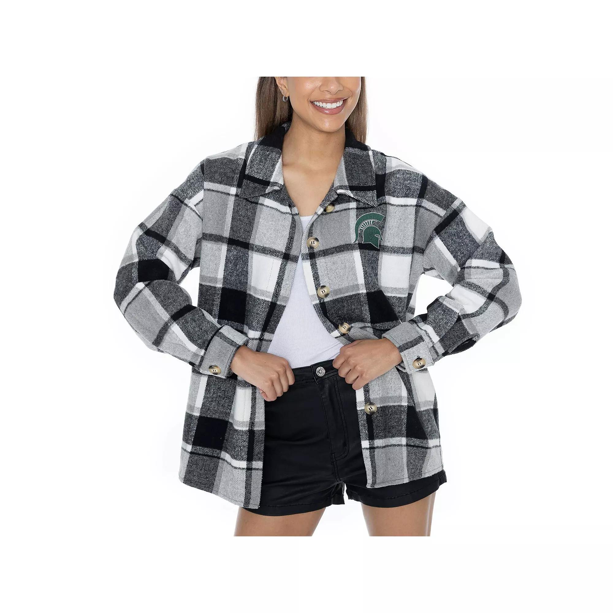 Women's Gameday Couture Gray Michigan State Spartans End Zone Game Flannel Button-Up Shirt, Size: Small, Grey Product Image