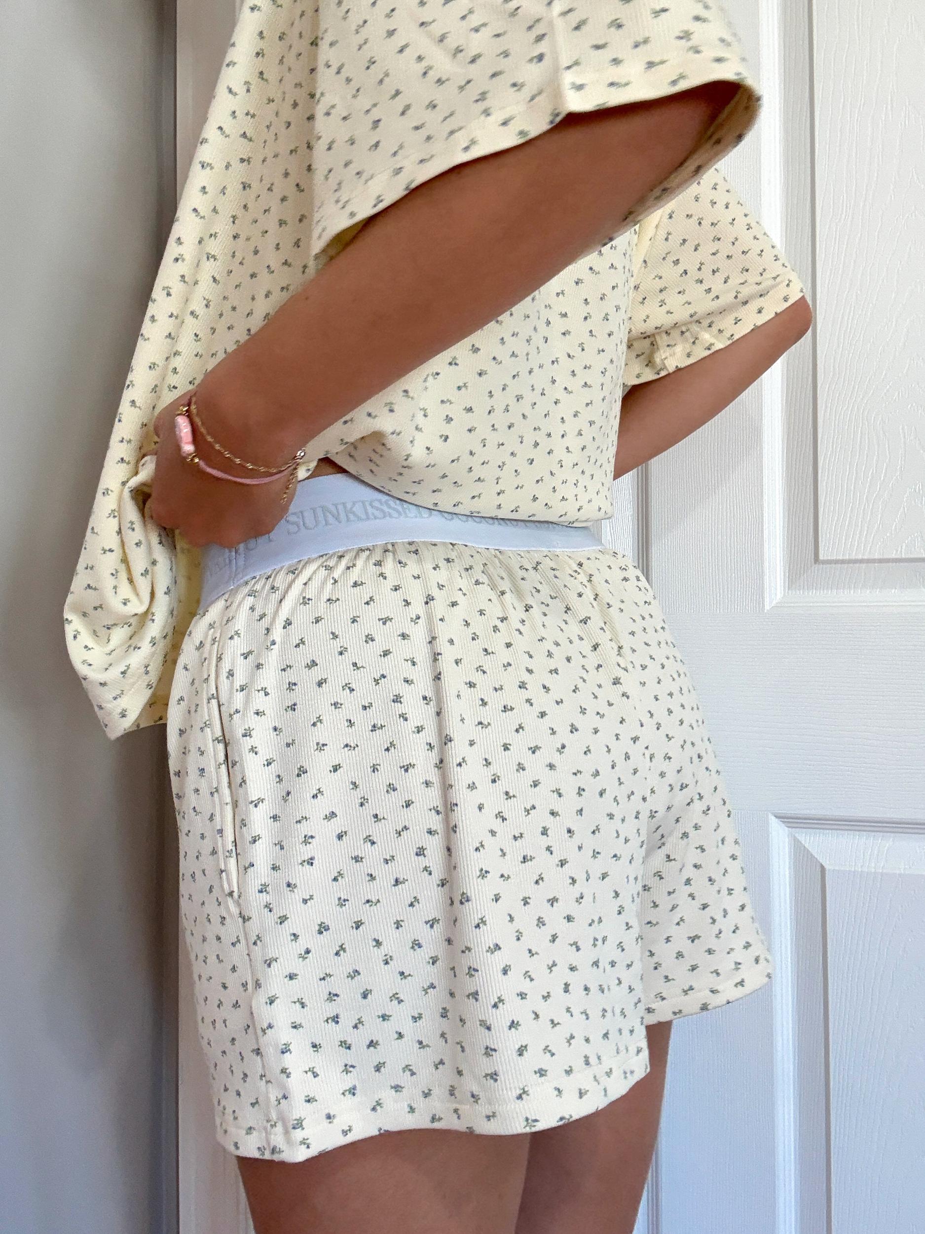 Pale Floral Pajama Shorts Product Image