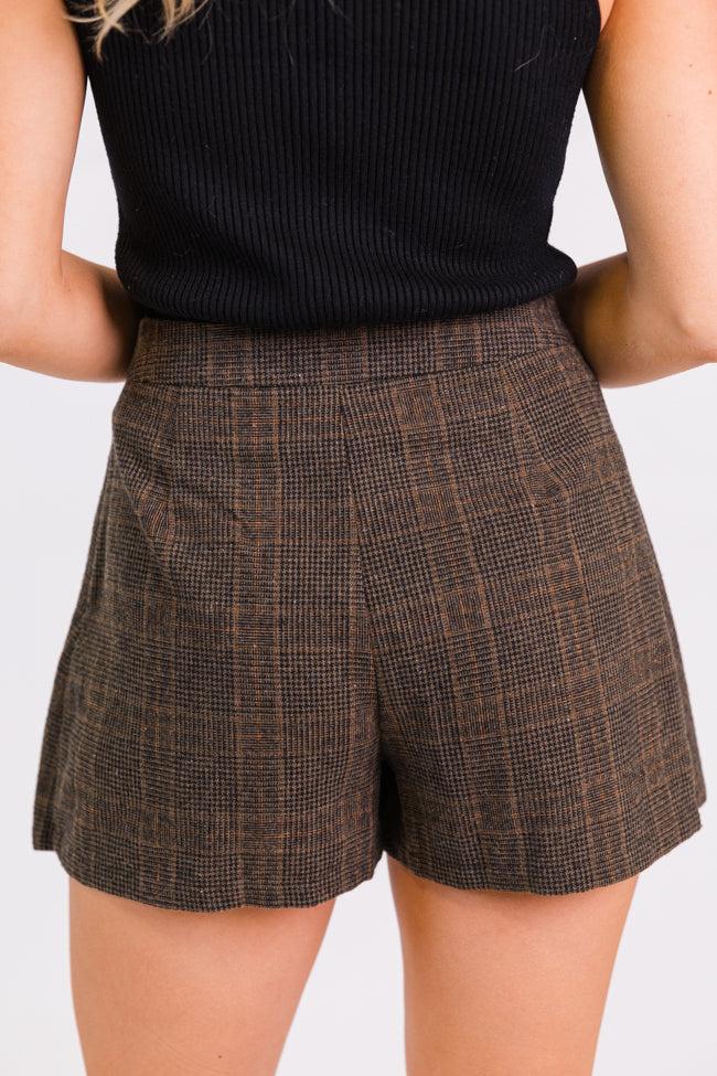 Perfect Example Mocha Pleated Plaid Skort FINAL SALE Product Image